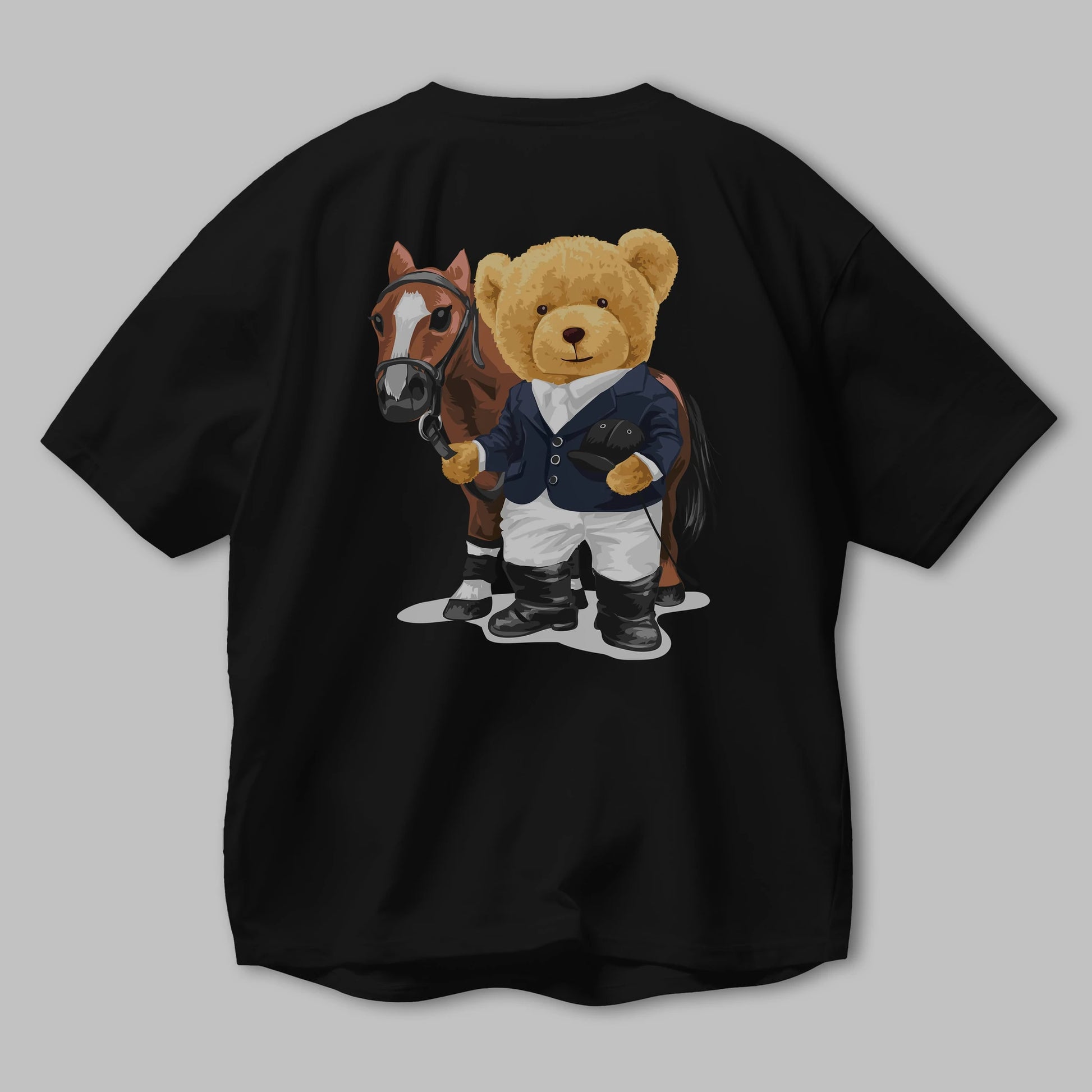 Teddy Bear Horse Riding Arka Baskılı Oversize t-shirt Erkek Kadın Unisex %100 Pamuk