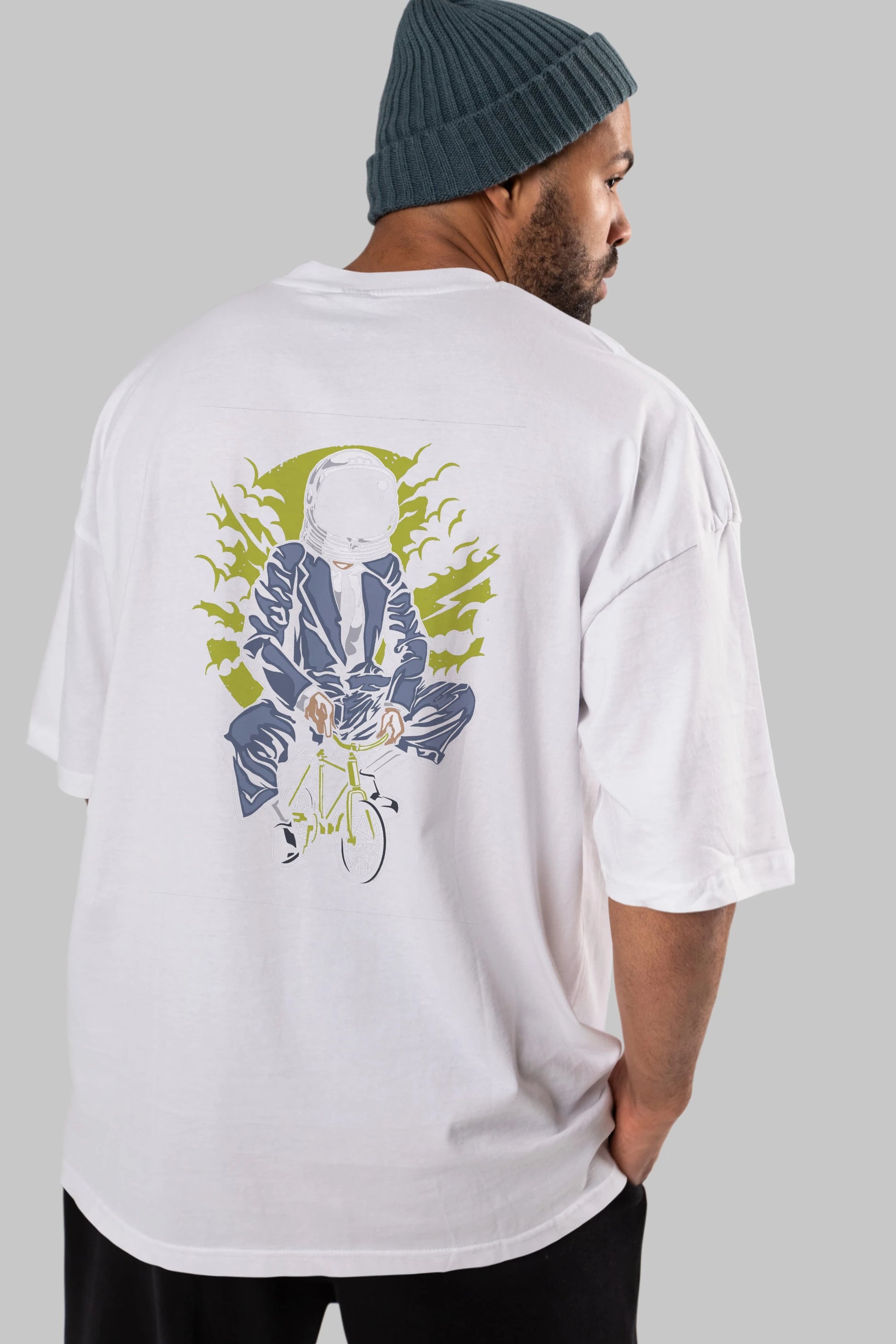Bike To The Moon Arka Baskılı Oversize t-shirt Erkek Kadın Unisex %100 Pamuk