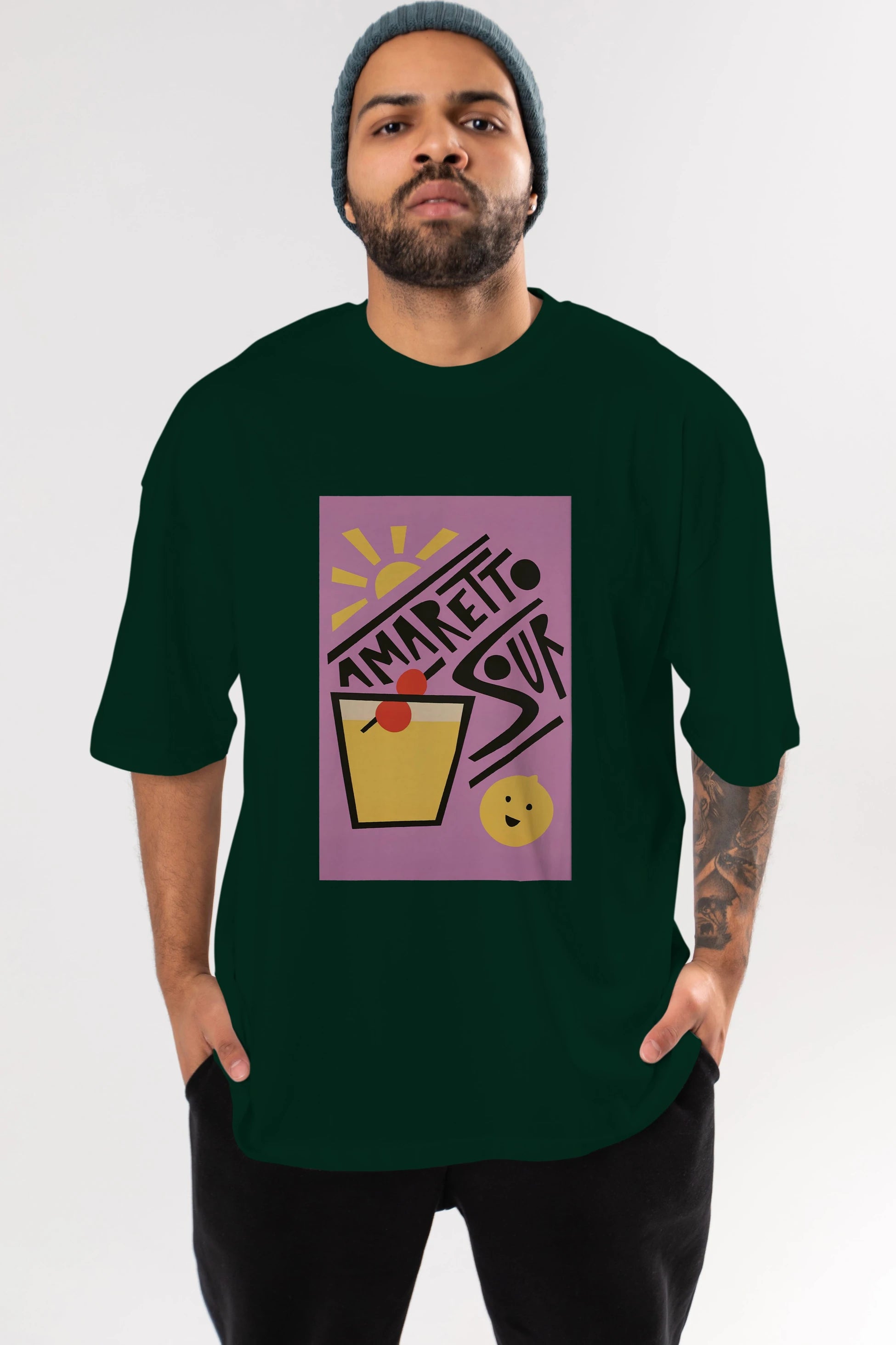 Amaretto Sour Ön Baskılı Oversize t-shirt Erkek Kadın Unisex %100 Pamuk Bisiklet Yaka tişort