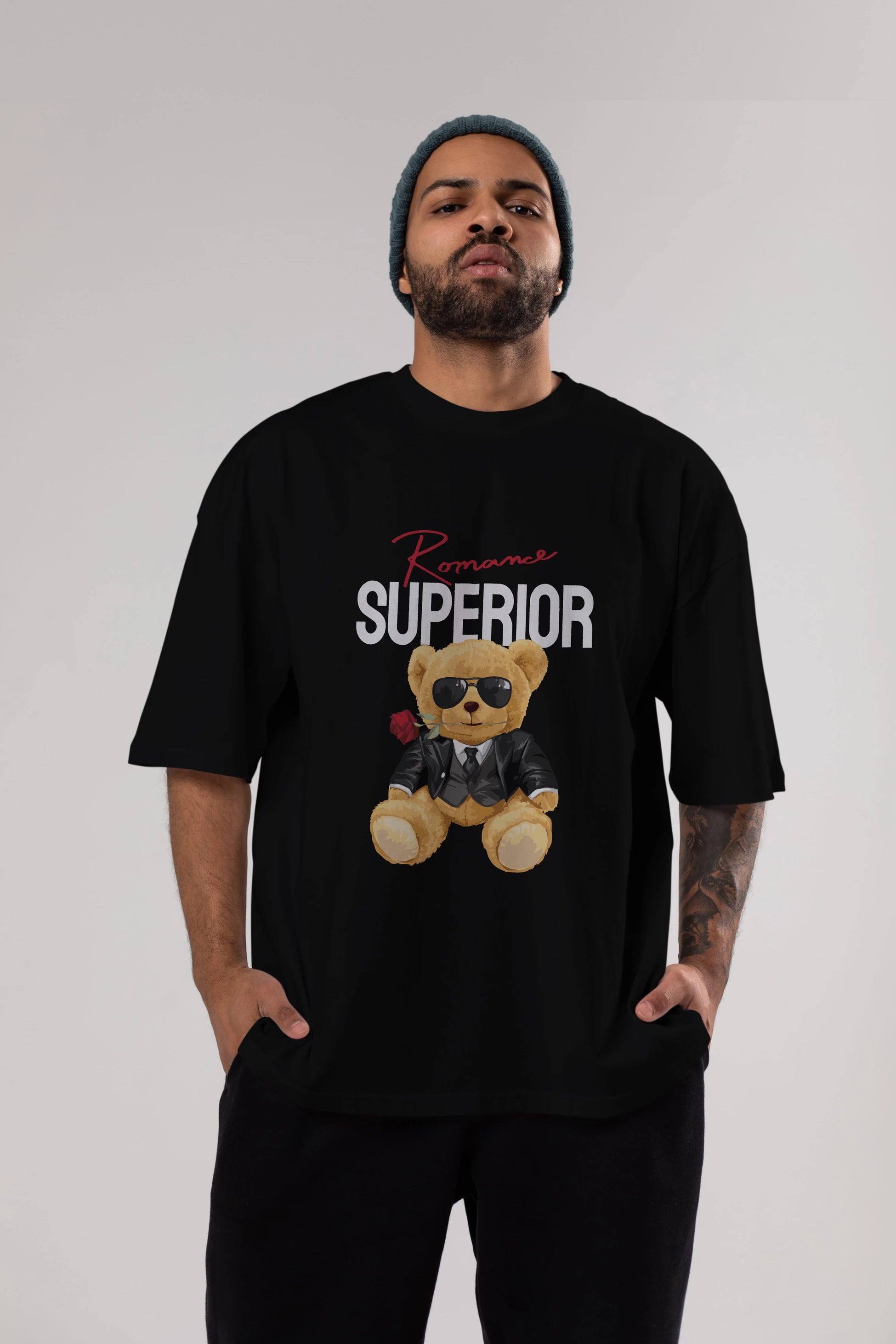 Teddy Bear Romance Superior Ön Baskılı Oversize t-shirt Erkek Kadın Unisex %100 Pamuk