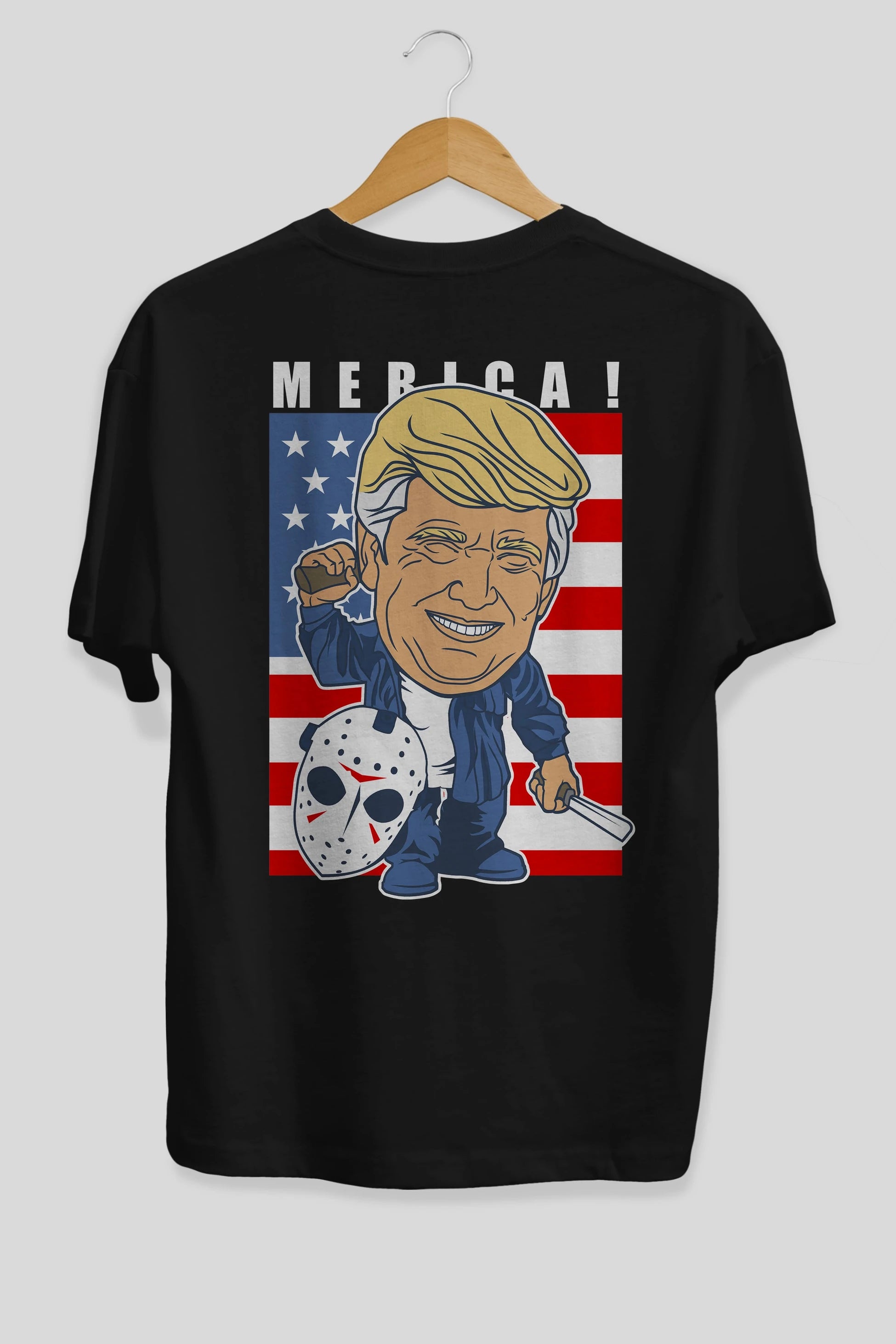 Jason Voorhess Trump Arka Baskılı Oversize t-shirt Erkek Kadın Unisex %100 Pamuk tişort