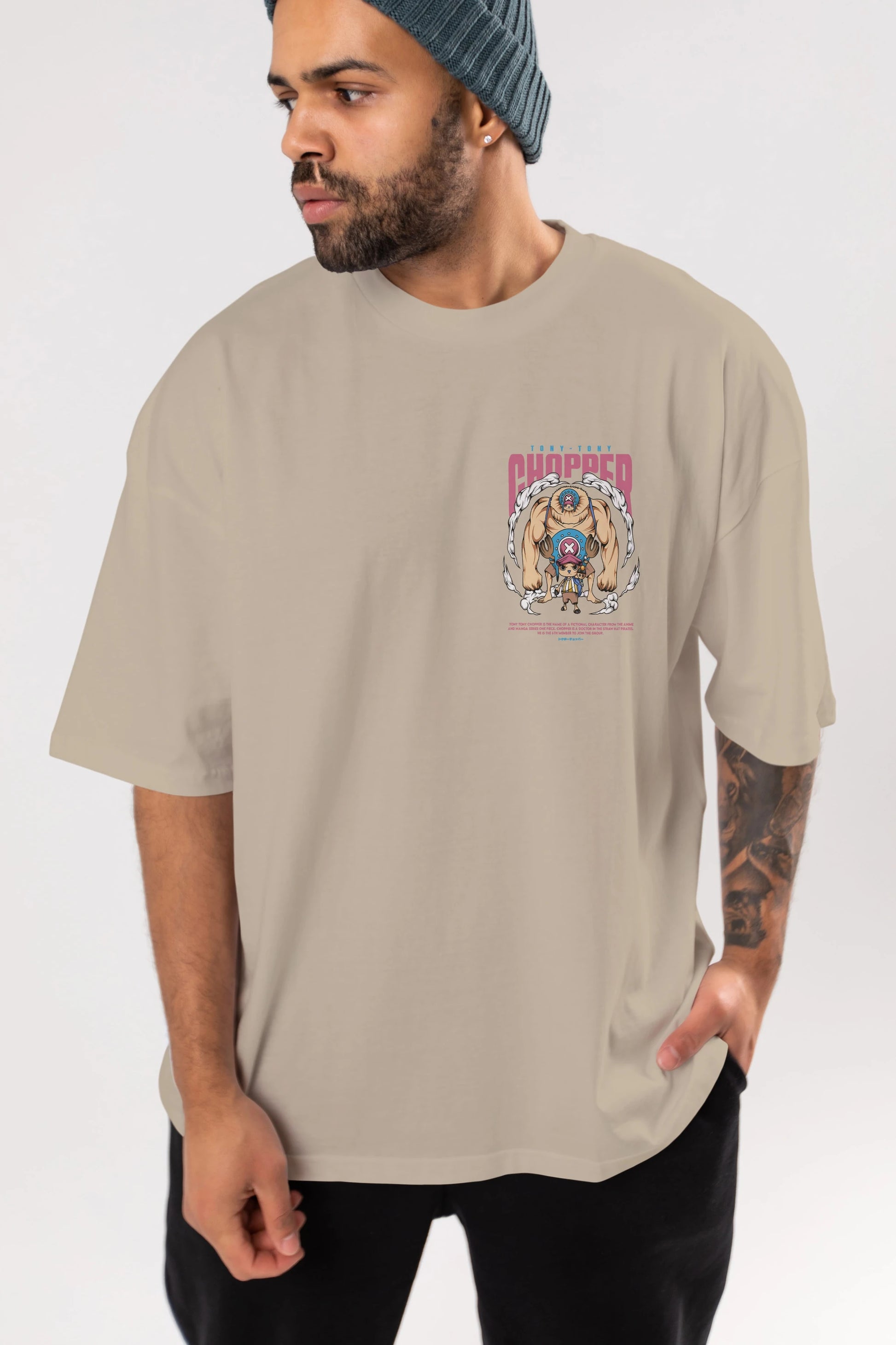 Tony Tony Chopper Ön Sol Baskılı Oversize t-shirt Erkek Kadın Unisex %100 Pamuk Bisiklet Yaka tişort