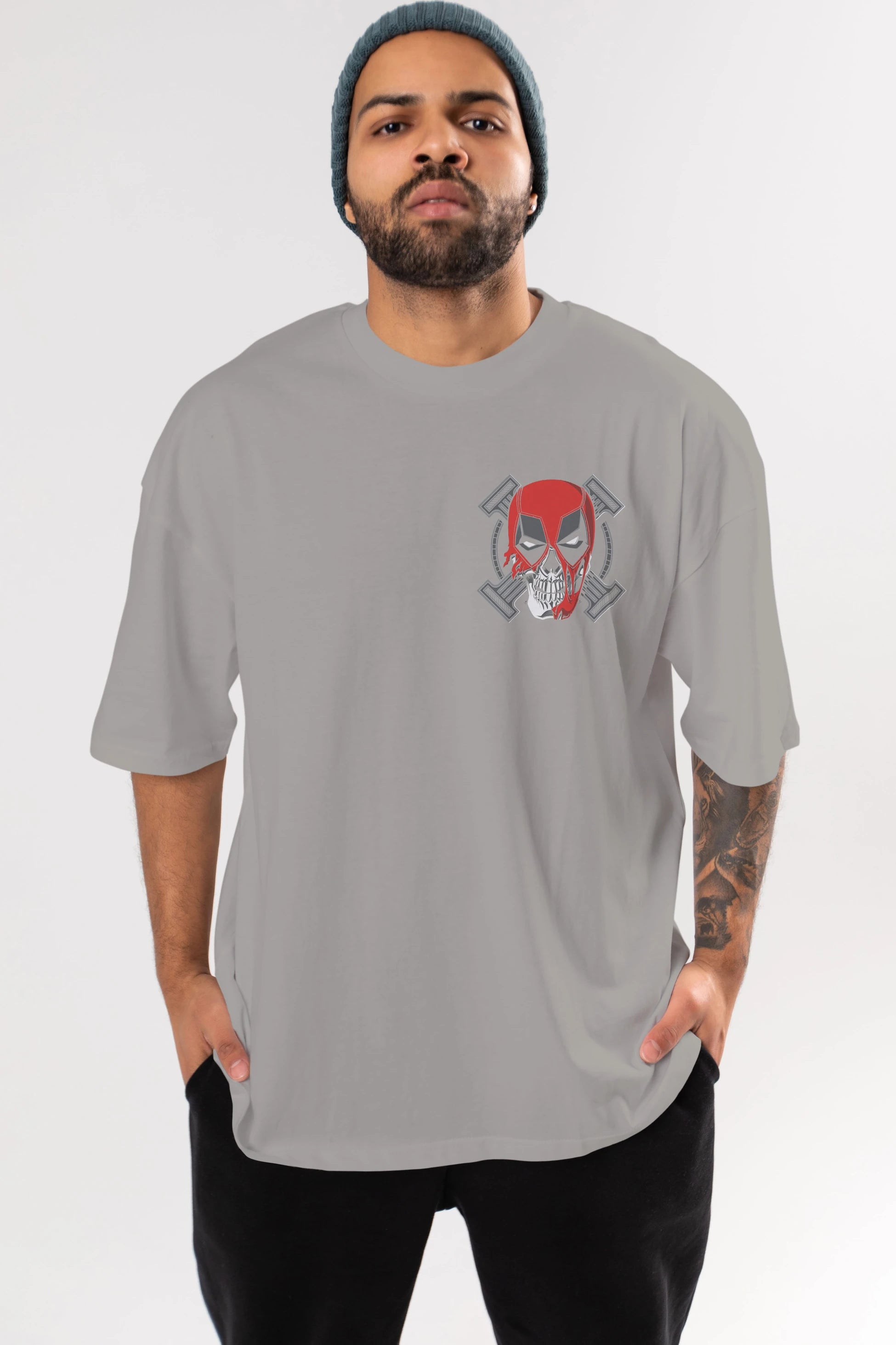 Deadpool (7) Ön Sol Baskılı Oversize t-shirt Erkek Kadın Unisex %100 Pamuk Bisiklet Yaka tişort