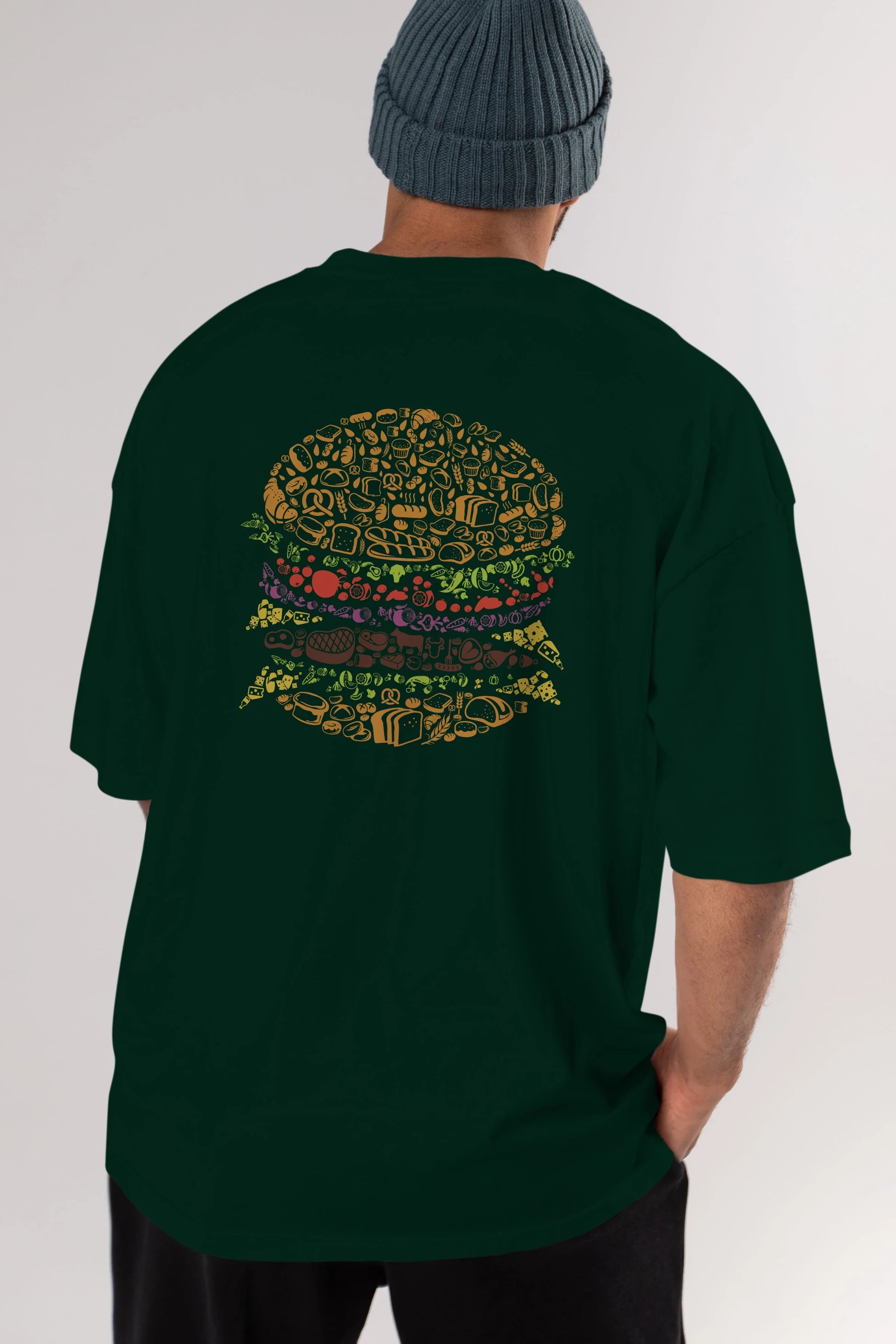Burger Arka Baskılı Oversize t-shirt %100 pamuk Erkek Kadın Unisex