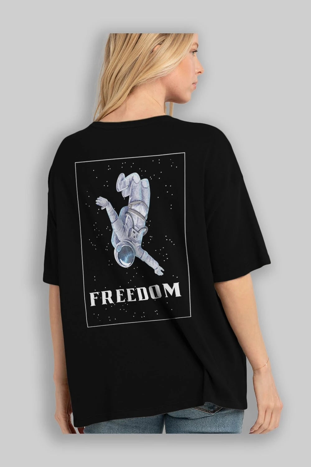 Freedom Astronaut Arka Baskılı Oversize t-shirt Erkek Kadın Unisex
