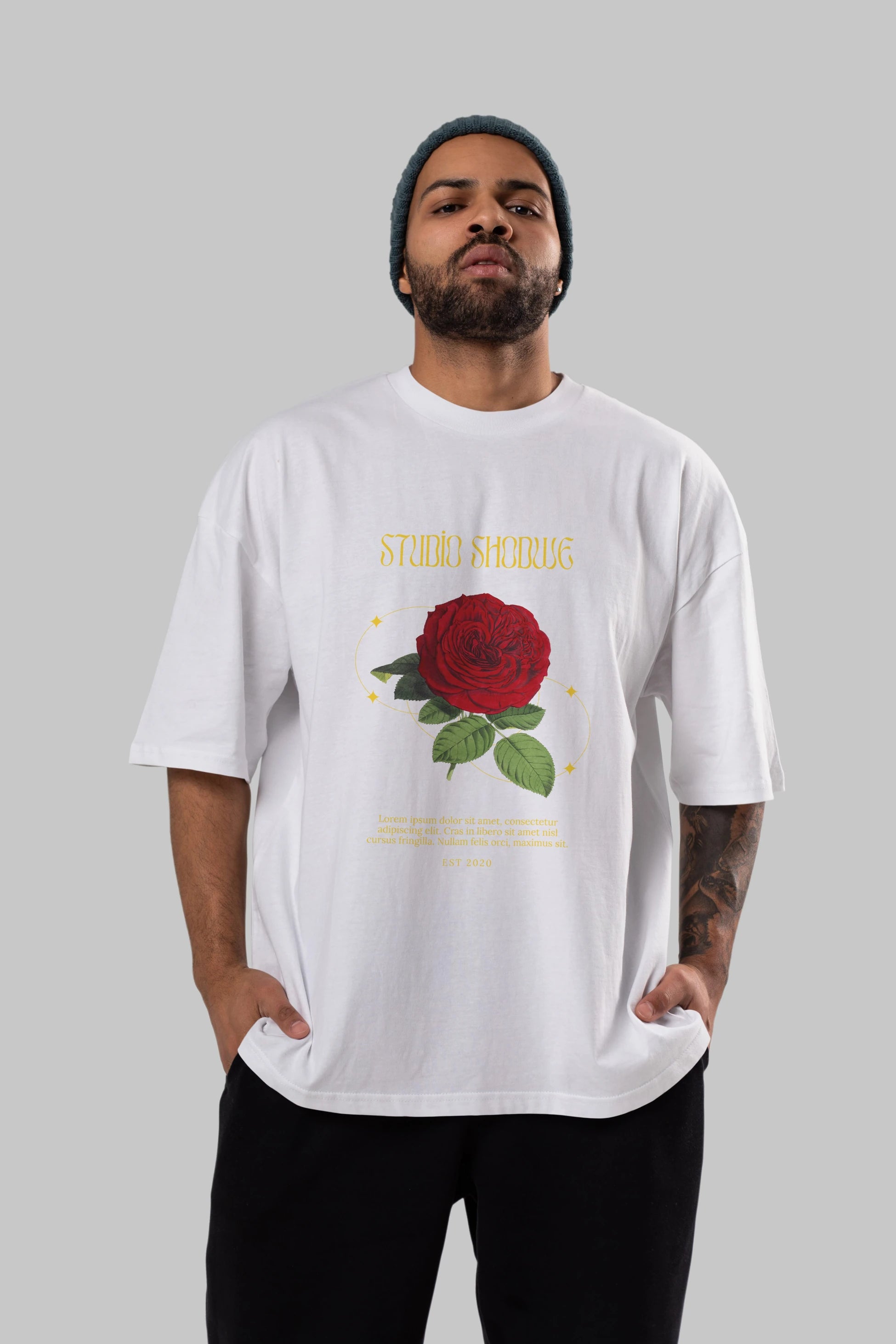 Studio Shodwe Rose Ön Baskılı Oversize t-shirt Erkek Kadın Unisex