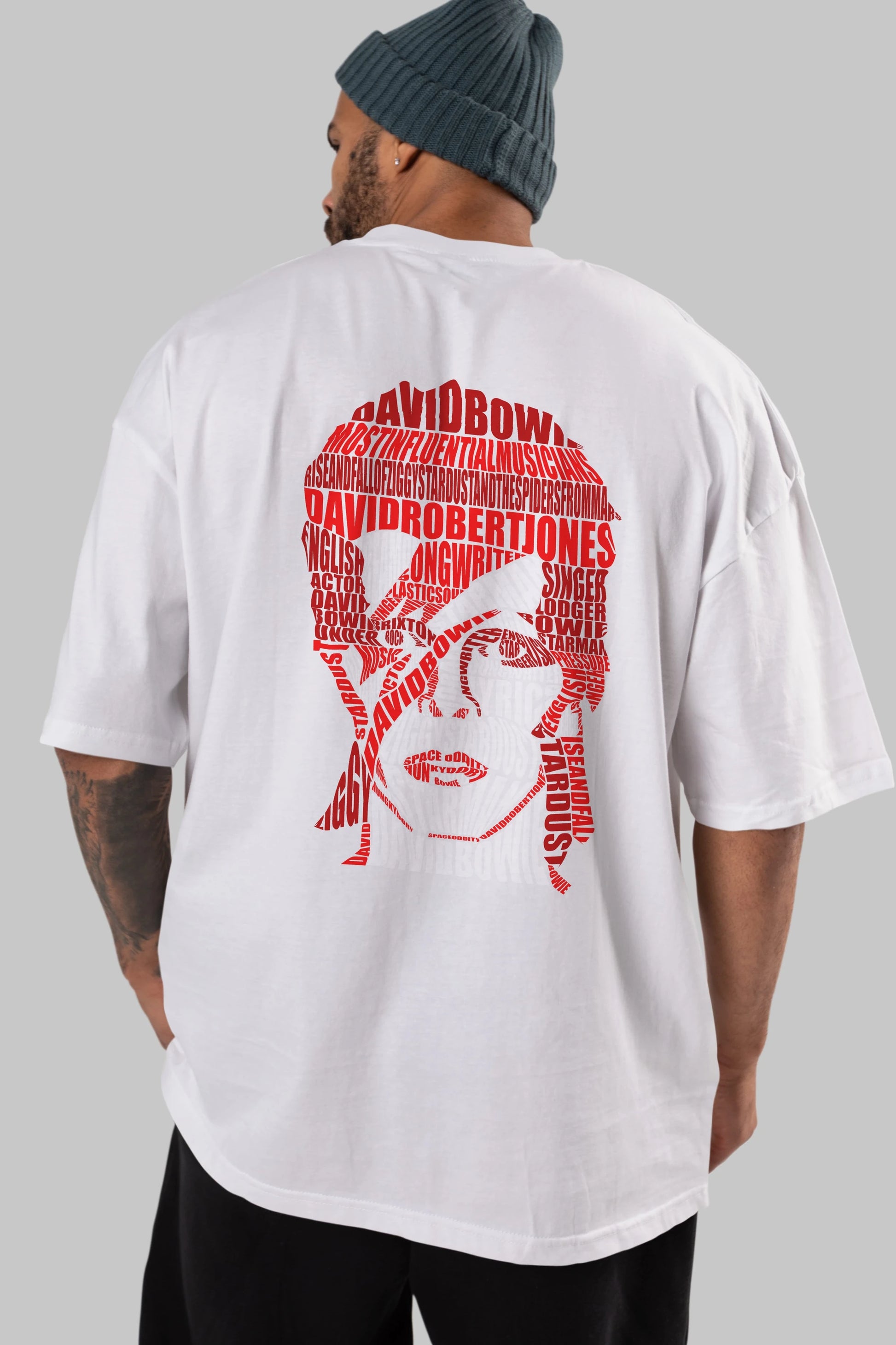 David Bowie Calligram Arka Baskılı Oversize t-shirt %100 pamuk Erkek Kadın Unisex