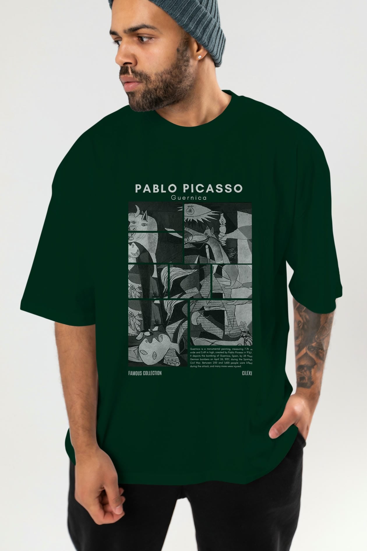 Pablo Picasso Guernica ön Baskılı Oversize t-shirt Erkek Kadın Bisiklet Yaka Pamuk tişort