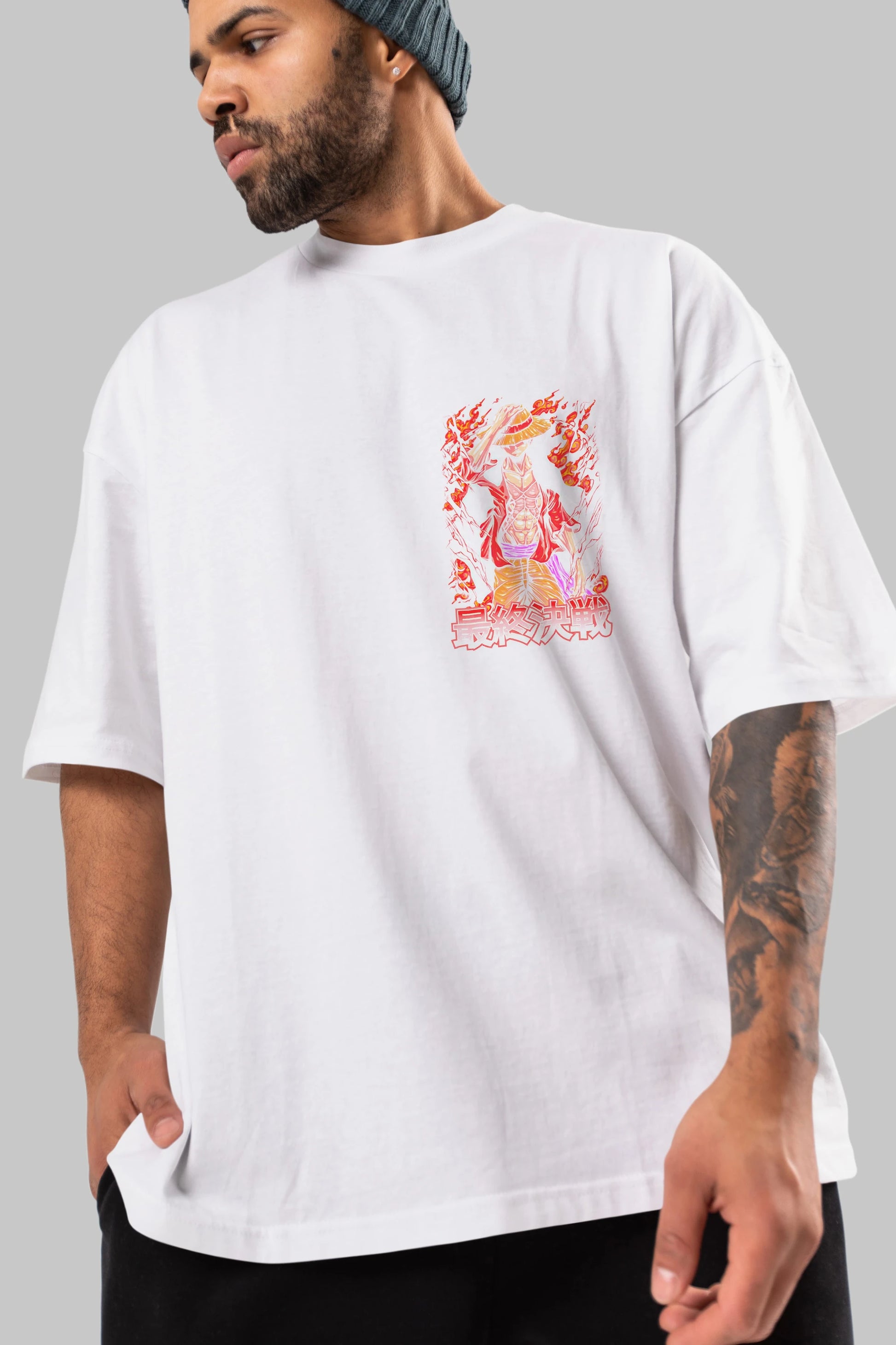 MONKEY D. LUFFY (3) Ön Sol Baskılı Oversize t-shirt Erkek Kadın Unisex %100 Pamuk Bisiklet Yaka tişort