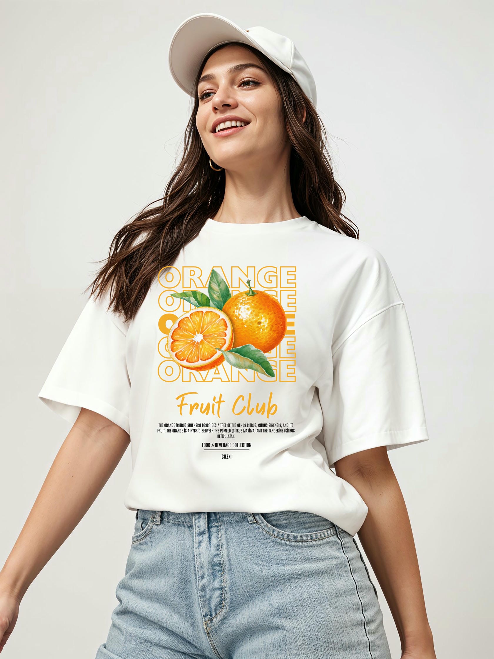 Orange Ön Baskılı Oversize t-shirt Erkek Kadın Pamuk Bisiklet Yaka tişort