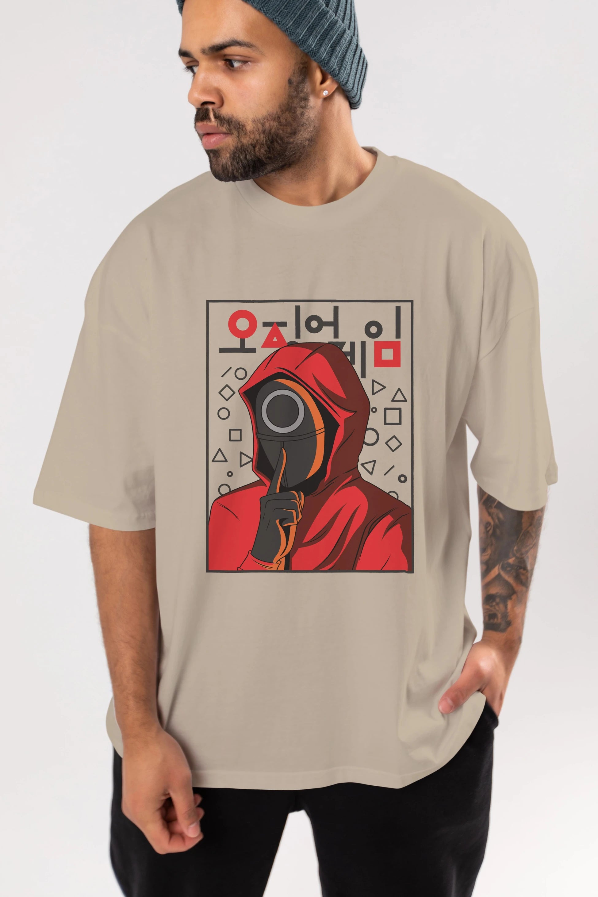 Squid Game (5) Ön Baskılı Oversize t-shirt Erkek Kadın Unisex %100 Pamuk Bisiklet Yaka tişort