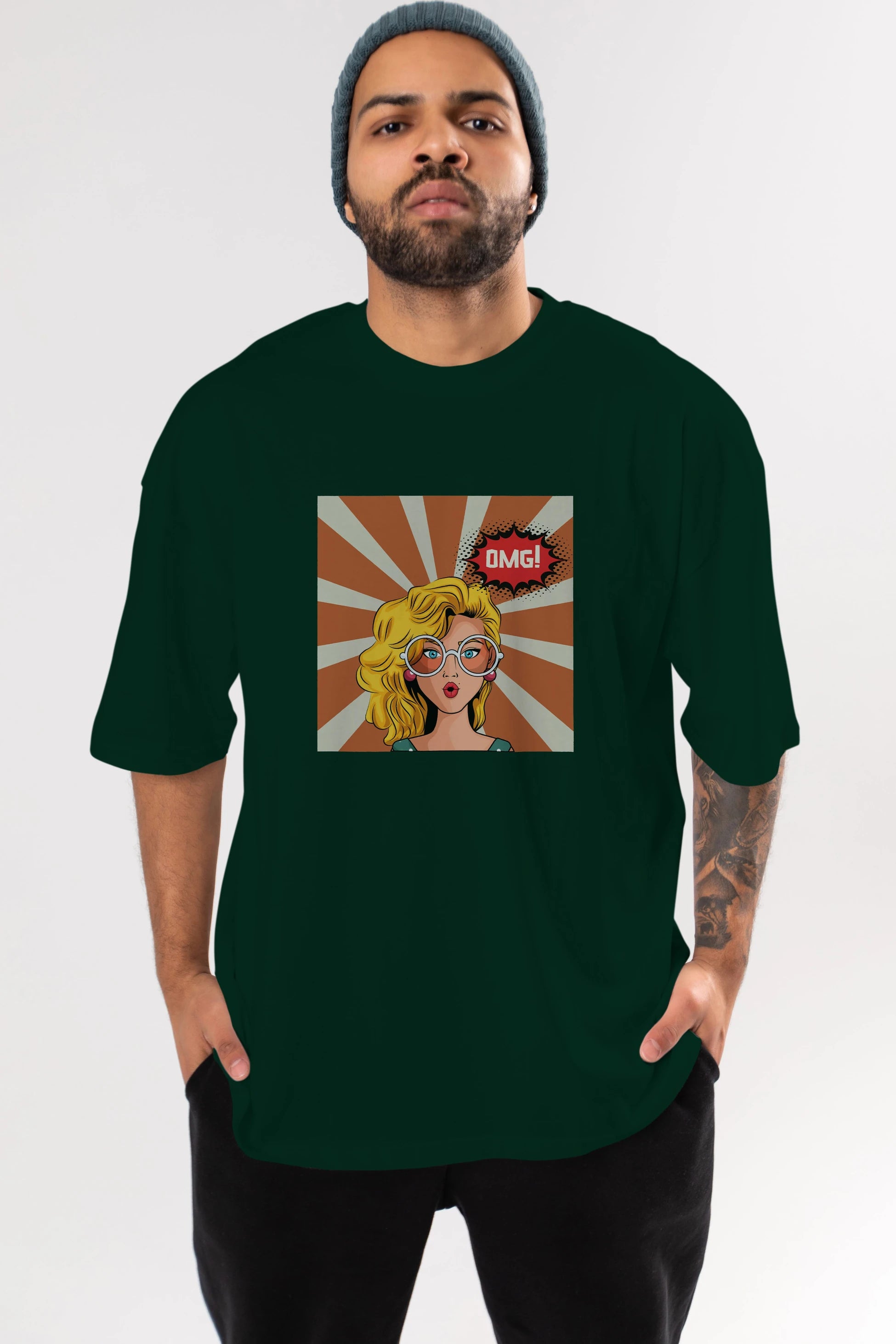 OMG Yazılı Retro Ön Baskılı Oversize t-shirt Erkek Kadın Unisex