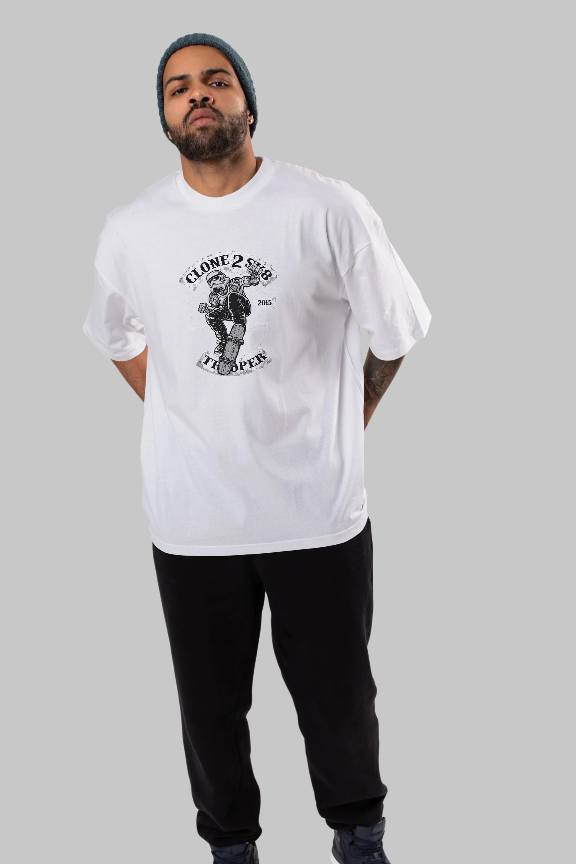 Clone 2 Sk8 Ön Baskılı Oversize t-shirt Erkek Kadın Unisex %100 Pamuk tişort