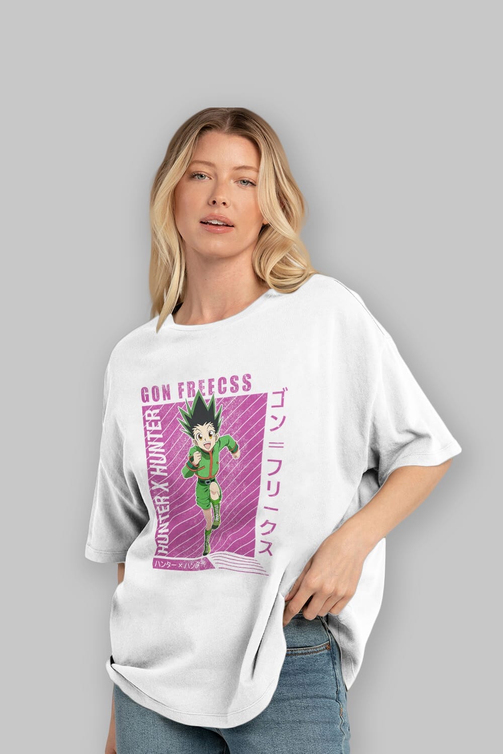 Gon Freecss HUNTER X HUNTER 3 Anime Ön Baskılı Oversize t-shirt %100 pamuk Erkek Kadın Unisex