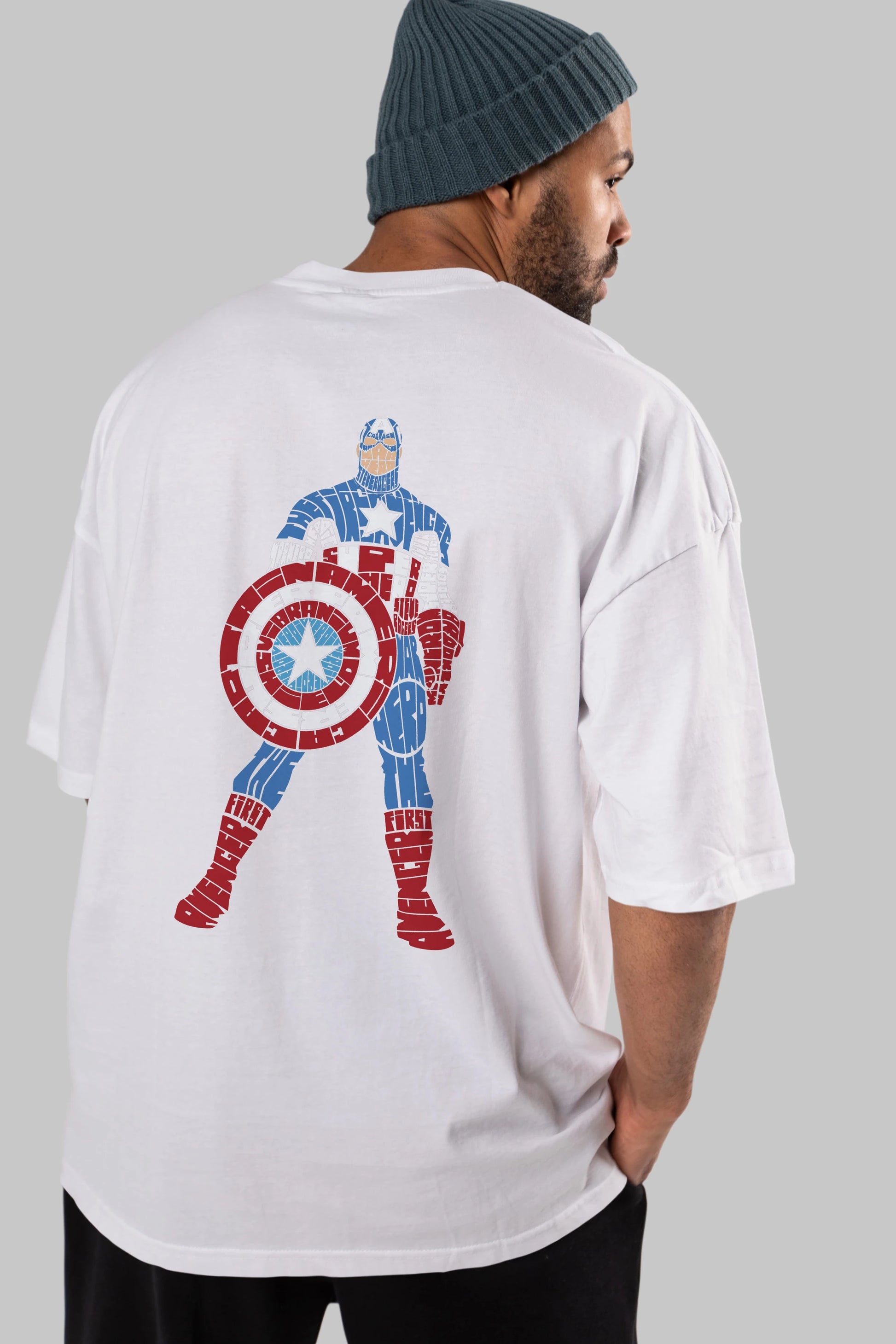 Captain America Arka Baskılı Oversize t-shirt %100 pamuk Erkek Kadın Unisex