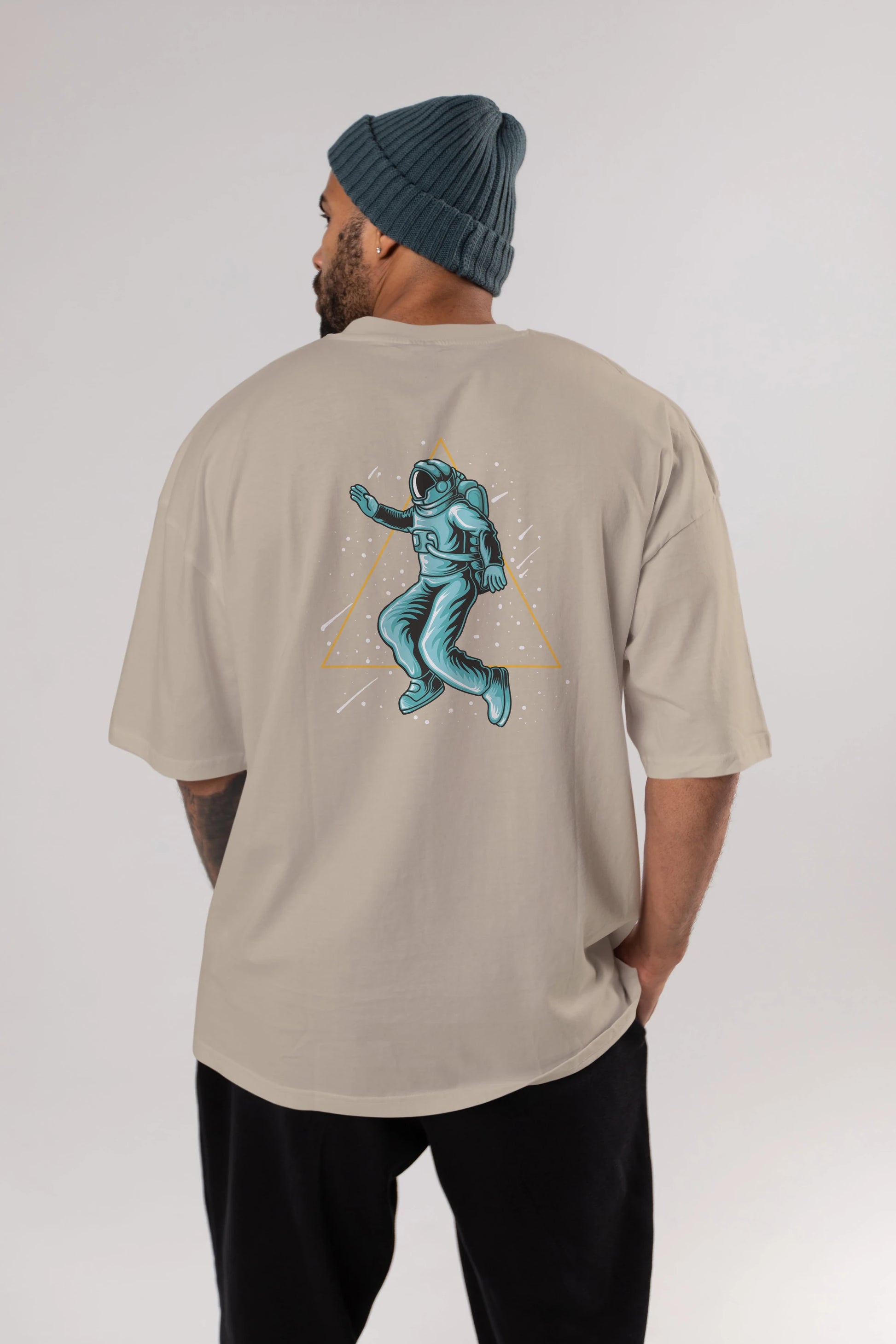 Astronaut Starry Triangle Arka Baskılı Oversize t-shirt Erkek Kadın Unisex