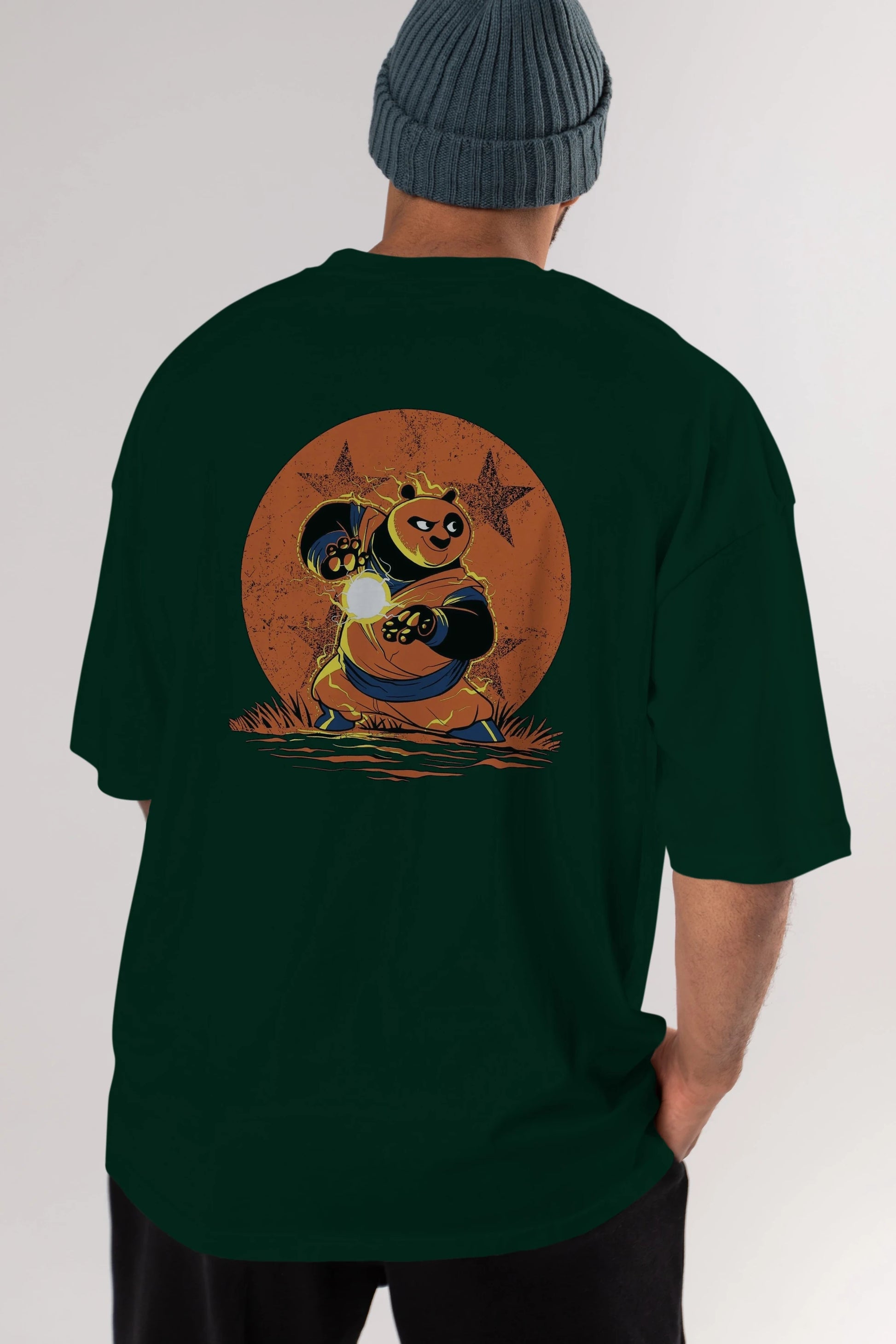 Kung Fu Panda Arka Baskılı Oversize t-shirt Erkek Kadın Unisex %100 Pamuk Bisiklet Yaka tişort