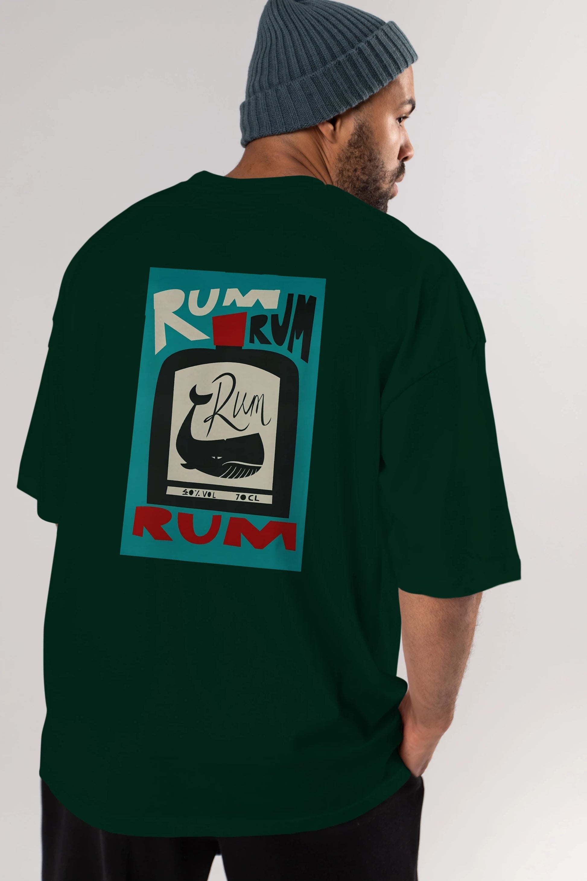 Rum Arka Baskılı Oversize t-shirt Erkek Kadın Unisex %100 Pamuk Bisiklet Yaka tişort