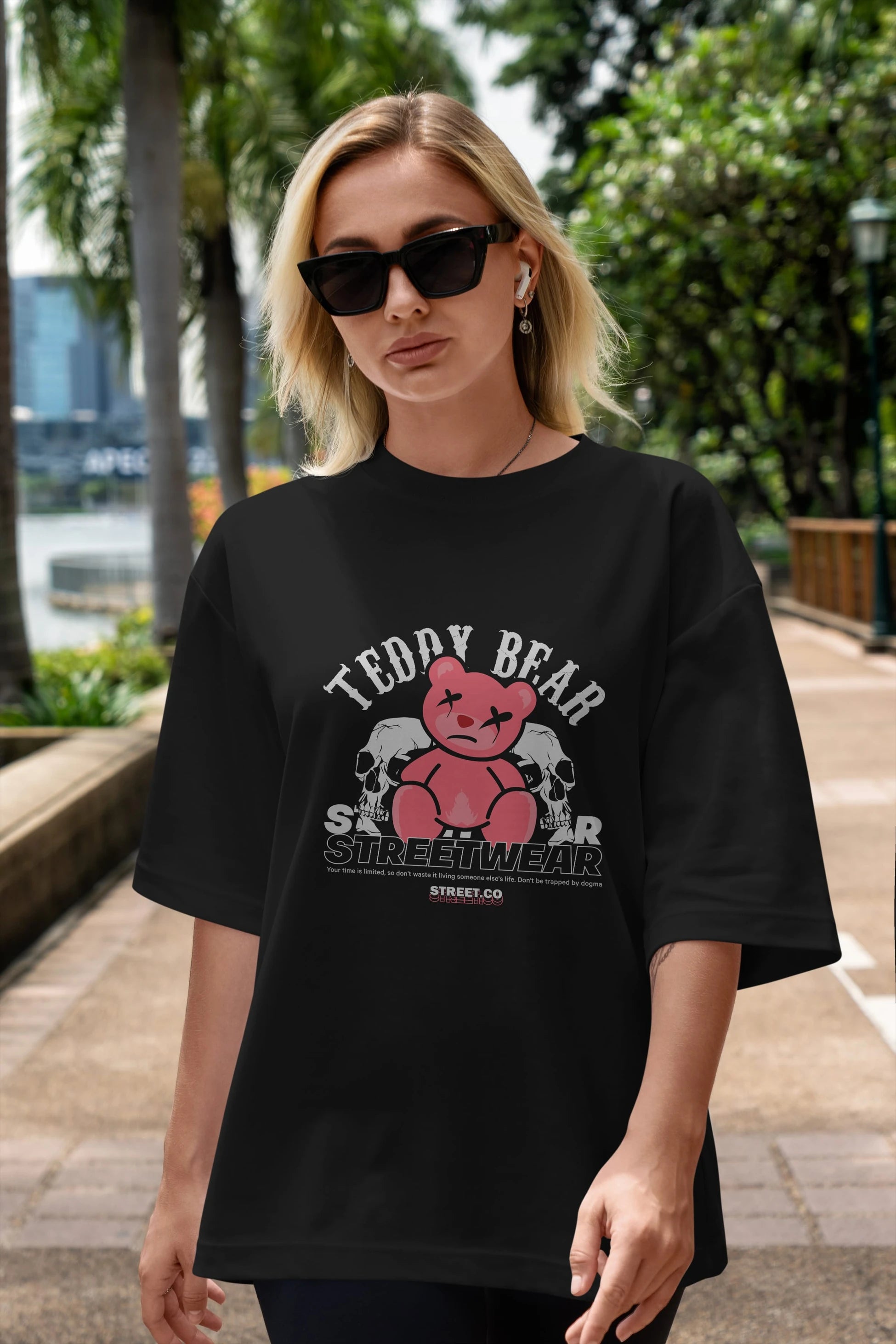 Teddy Bear Streetwear 2 Ön Baskılı Oversize t-shirt Erkek Kadın Unisex