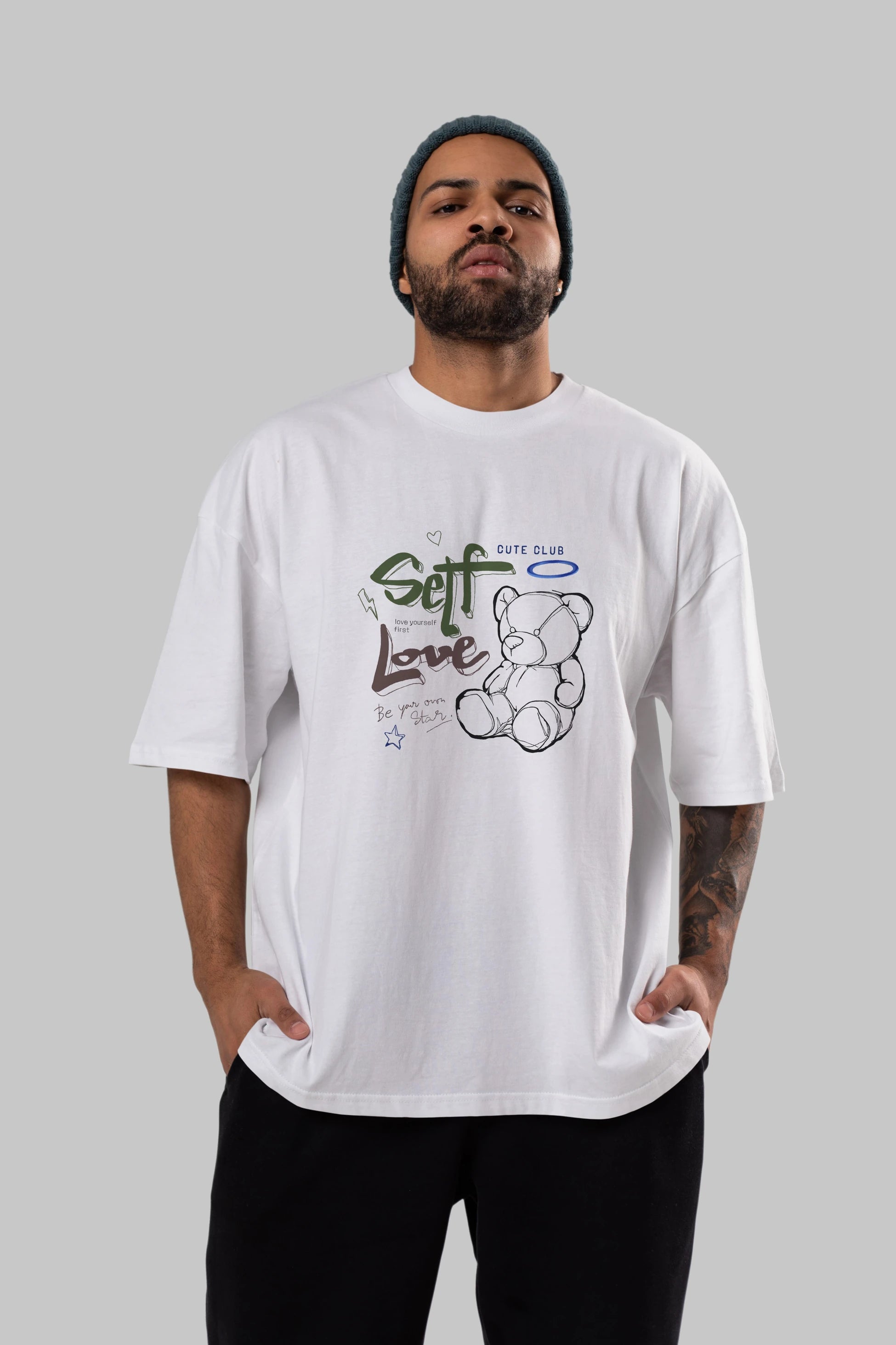 Self Love Bear Ön Baskılı Oversize t-shirt Erkek Kadın Unisex