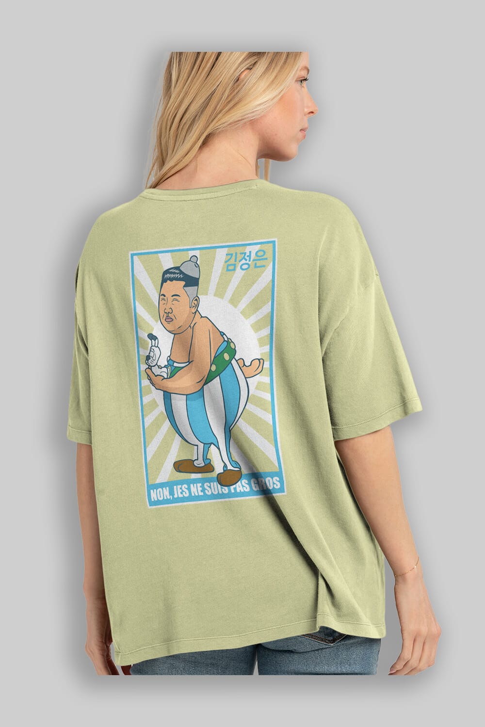 Obelix Jong Un Arka Baskılı Oversize t-shirt Erkek Kadın Unisex %100 Pamuk tişort