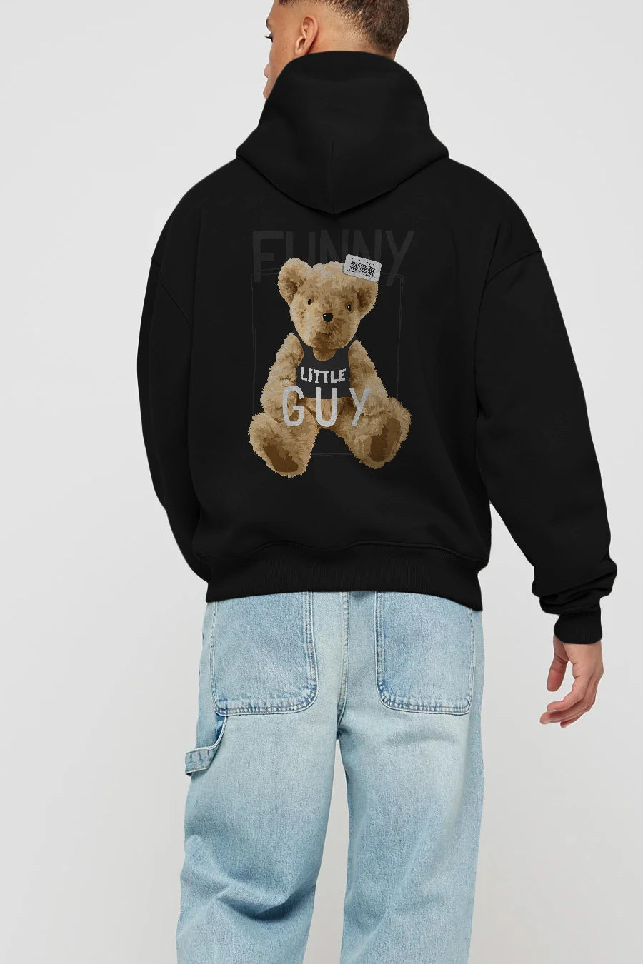 Teddy Bear Funny Arka Baskılı Hoodie Oversize Kapüşonlu Sweatshirt Erkek Kadın Unisex