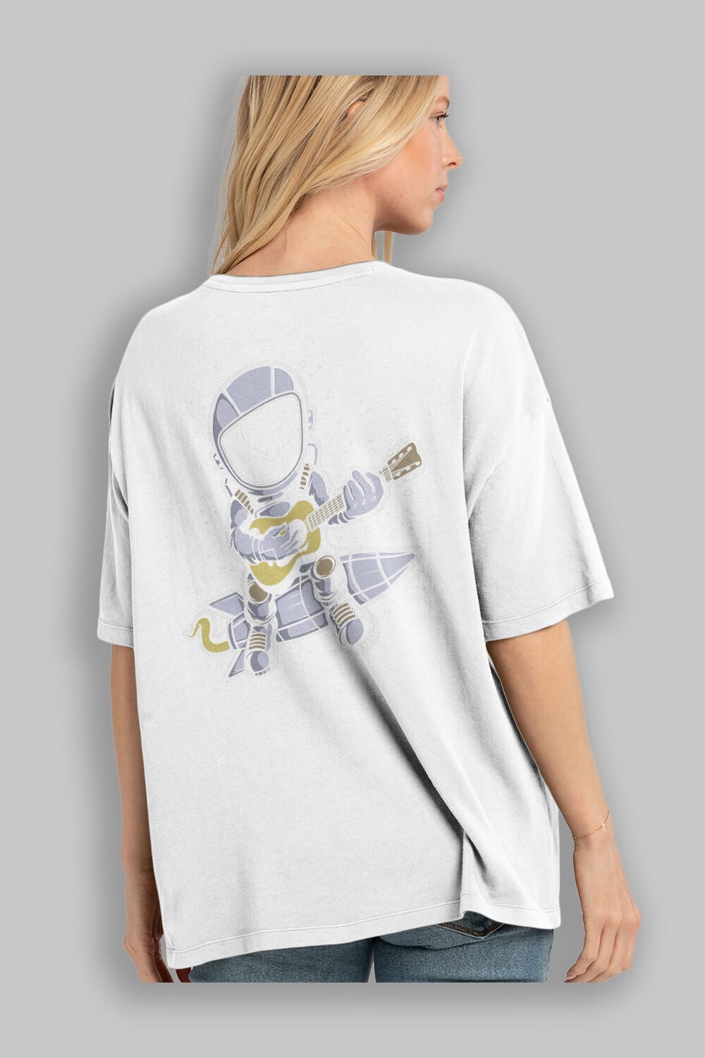Astronaut Guitar (2) Arka Baskılı Oversize t-shirt Erkek Kadın Unisex