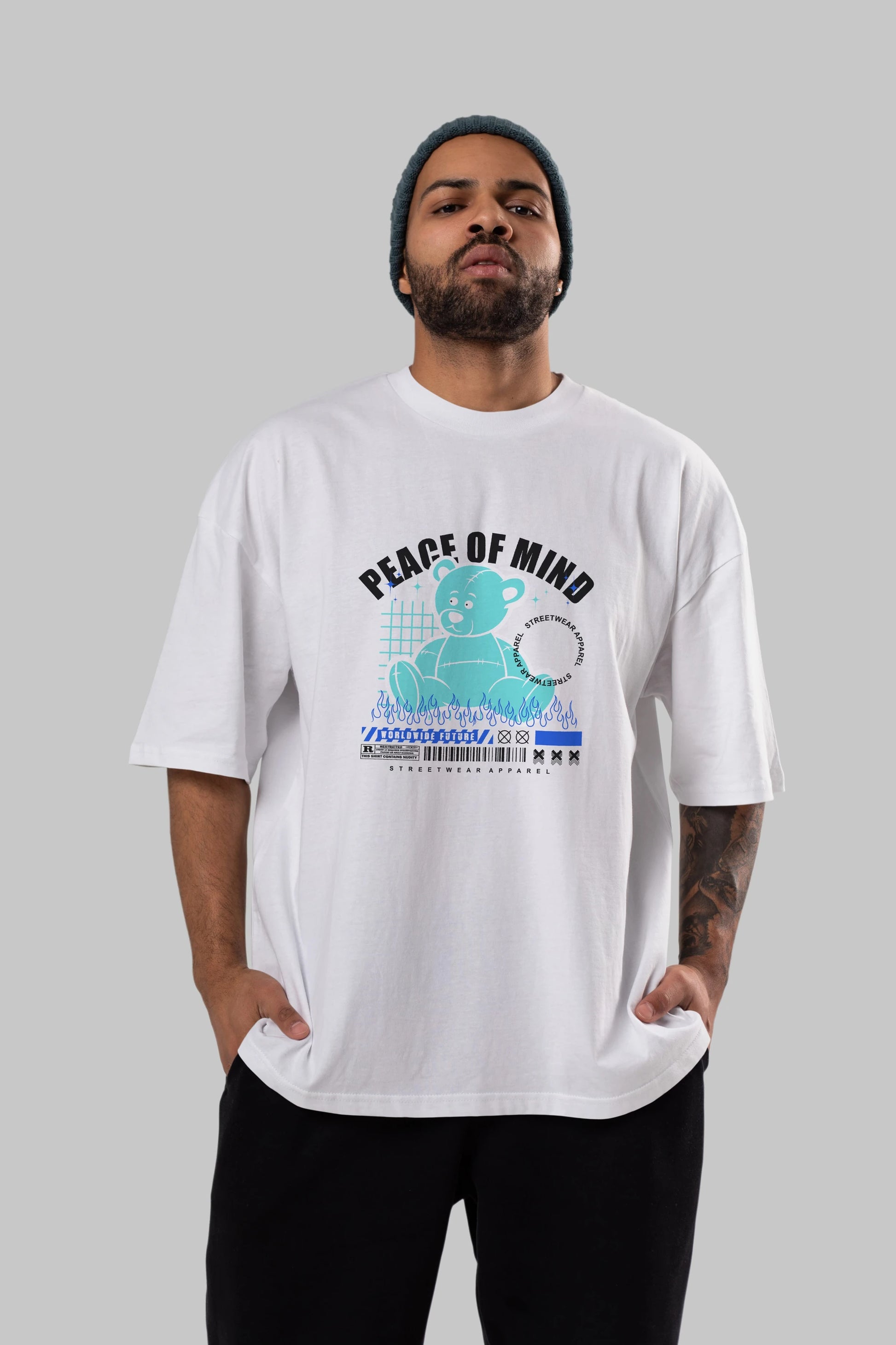 Teddy Bear Peace of Mind Ön Baskılı Oversize t-shirt Erkek Kadın Unisex