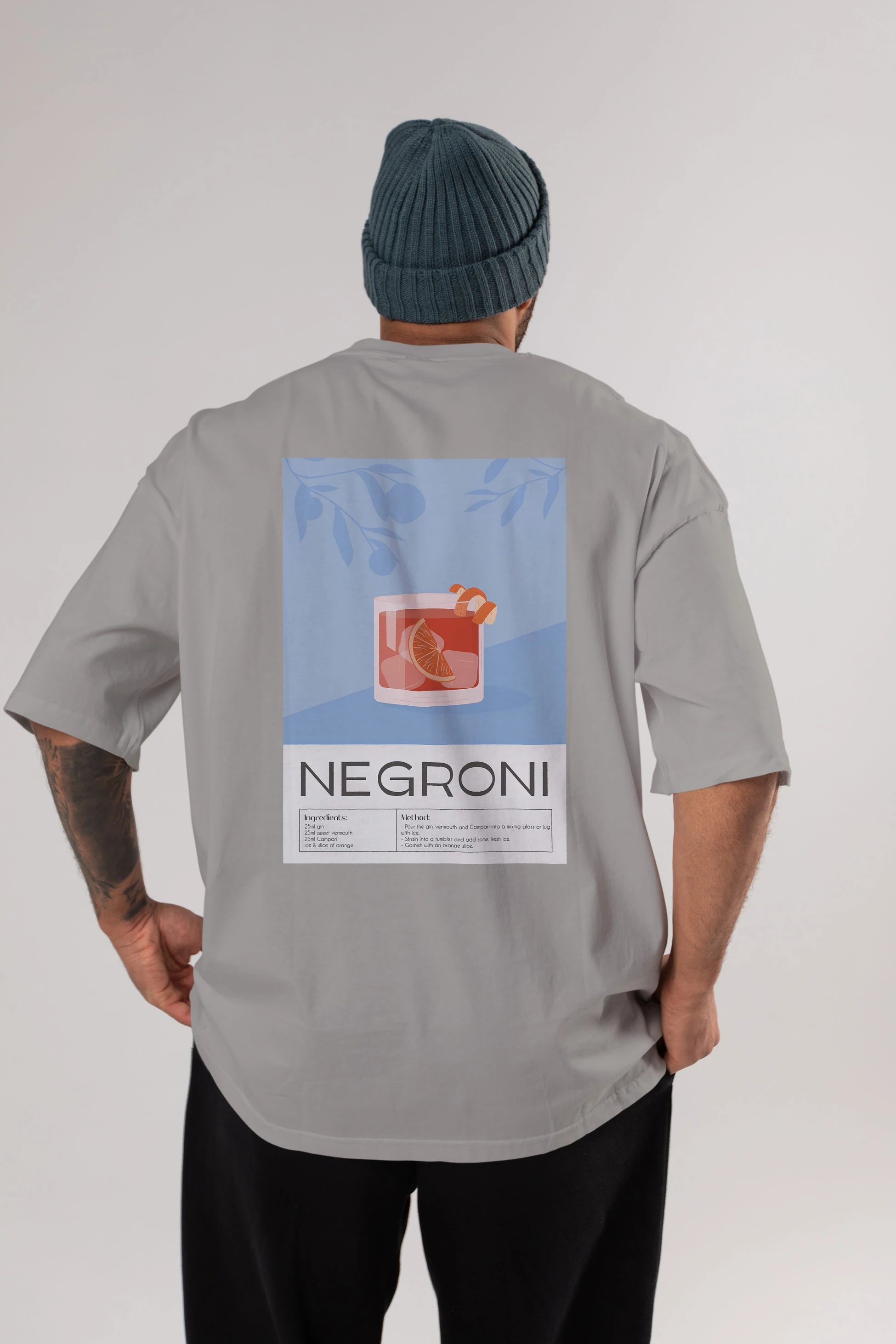 Negroni Arka Baskılı Oversize t-shirt Erkek Kadın Unisex %100 Pamuk Bisiklet Yaka tişort