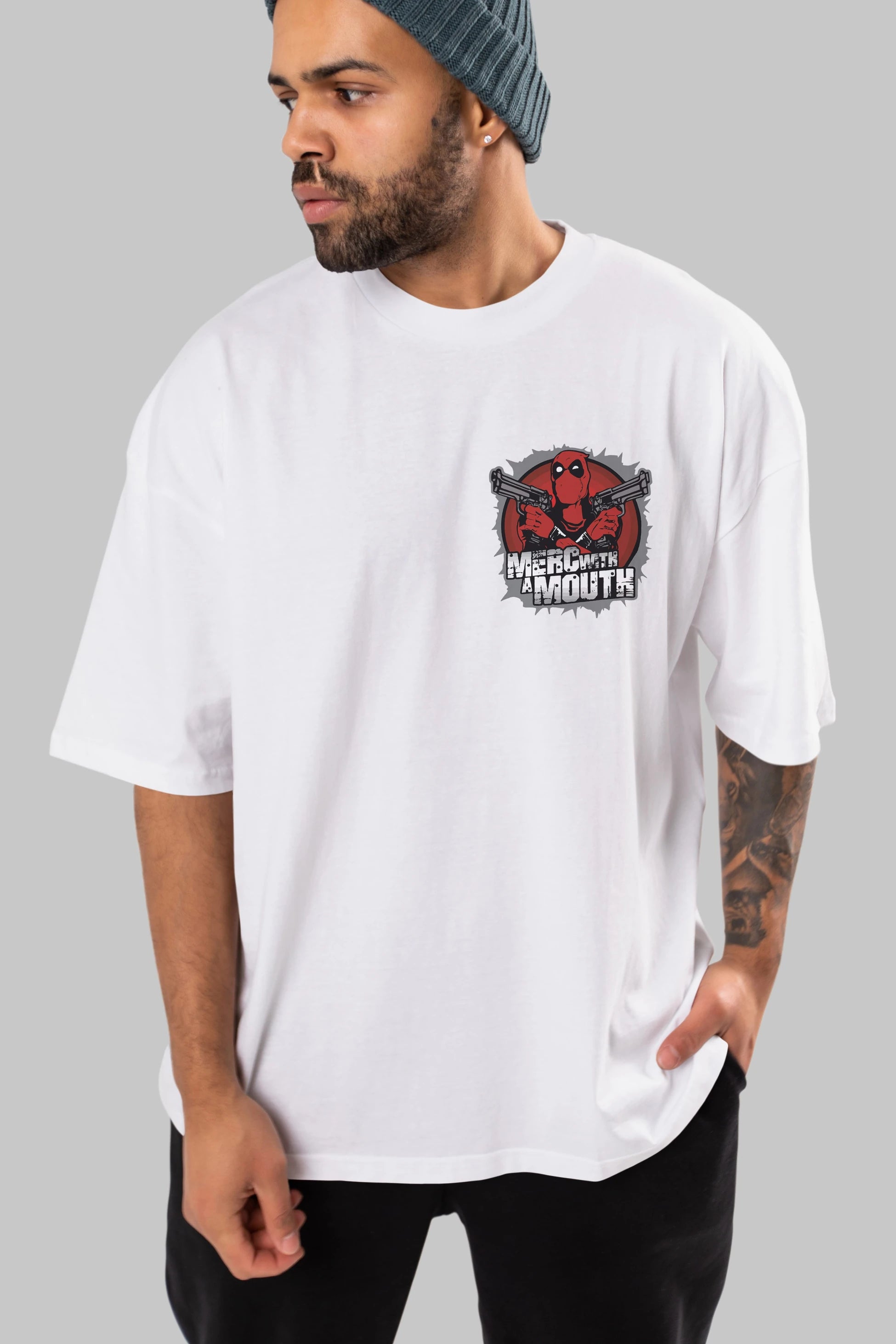 Deadpool (13) Ön Sol Baskılı Oversize t-shirt Erkek Kadın Unisex %100 Pamuk Bisiklet Yaka tişort
