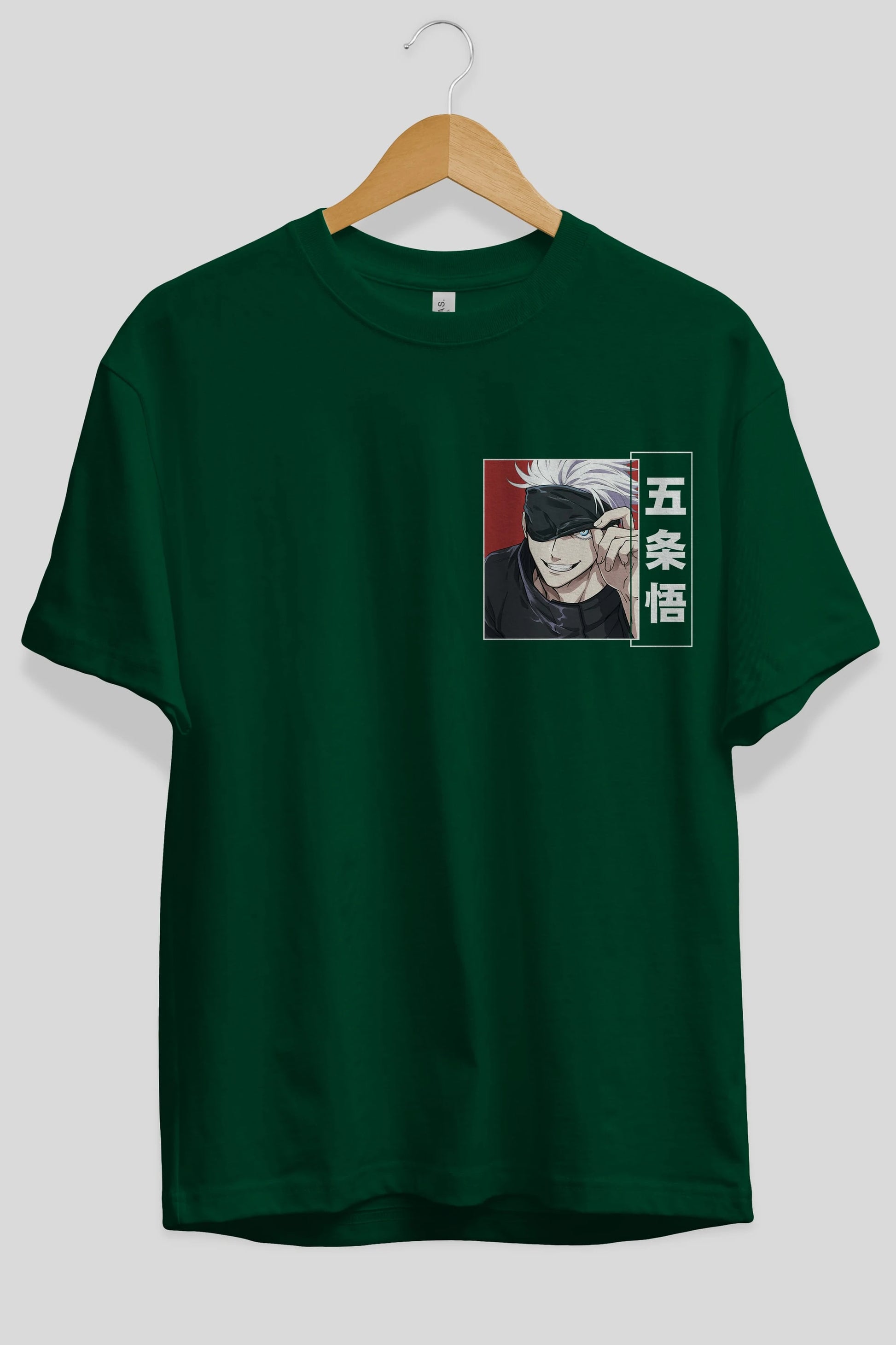 JUJUTSU KAISEN Ön Sol Baskılı Oversize t-shirt Erkek Kadın Unisex %100 Pamuk Bisiklet Yaka tişort