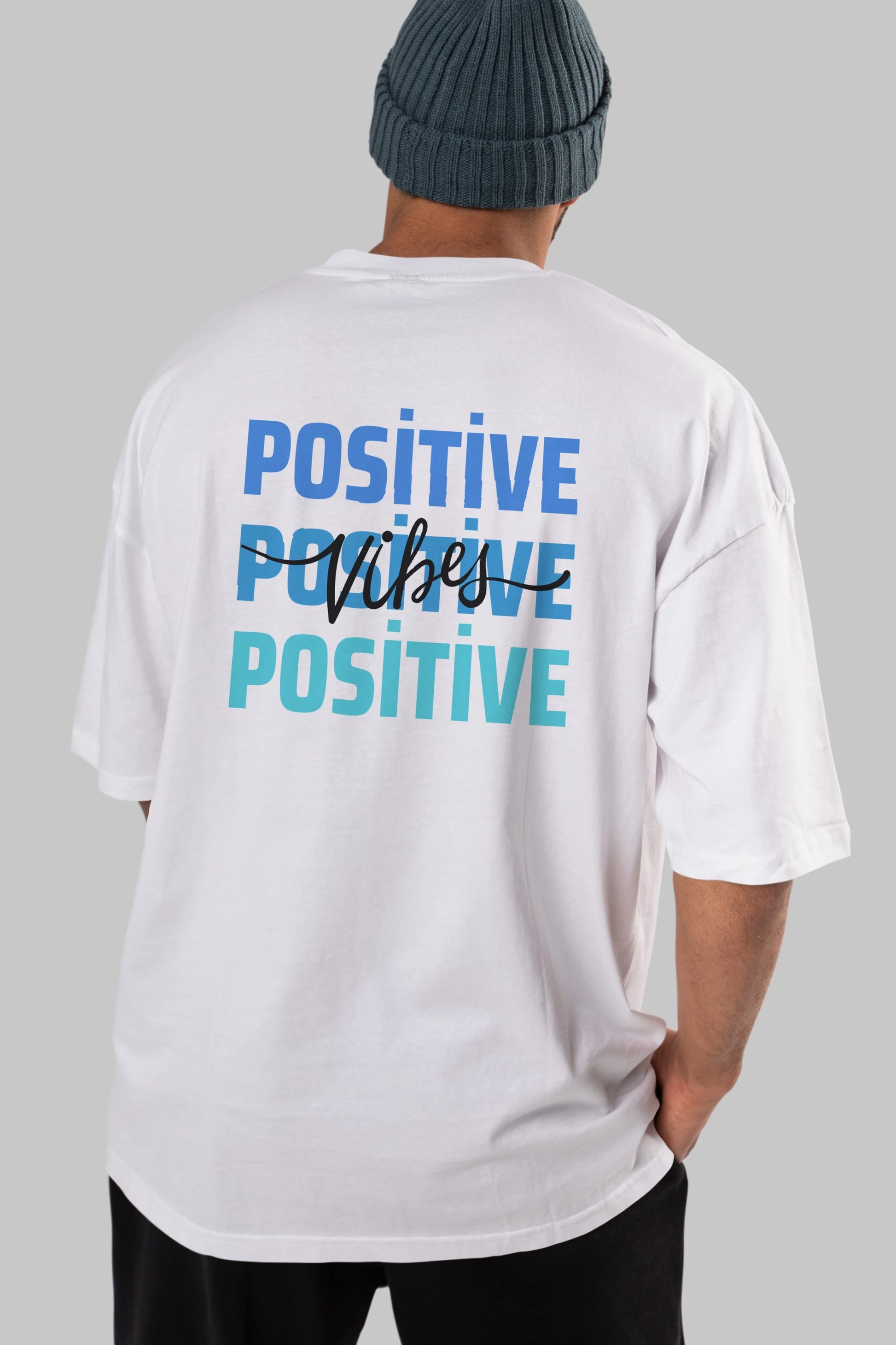 Positive Vibes 2 Arka Baskılı Oversize t-shirt Erkek Kadın Unisex