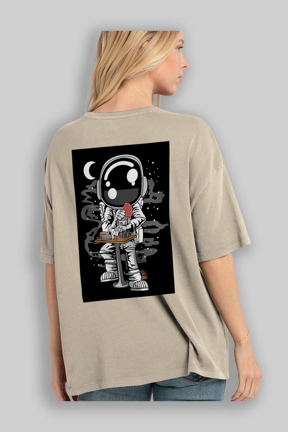 Astronaut Gambler Arka Baskılı Oversize t-shirt Erkek Kadın Unisex