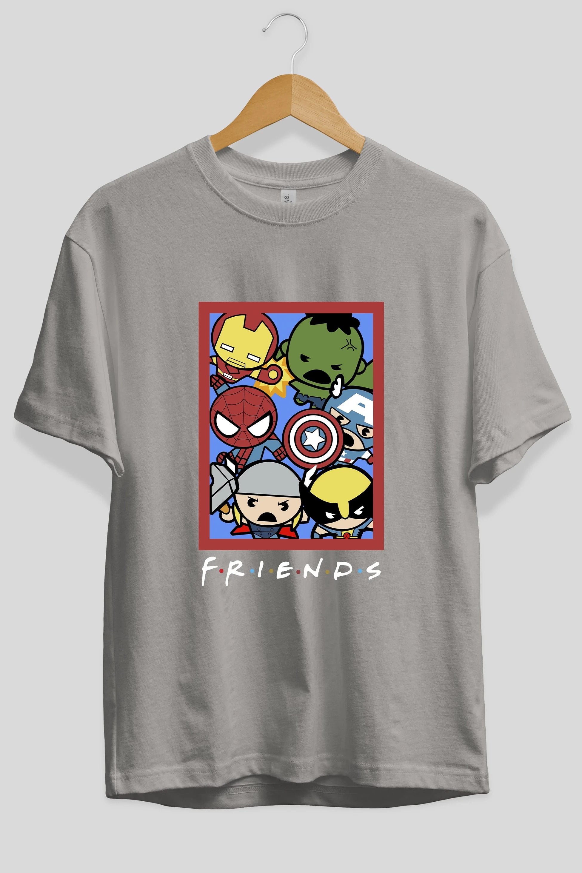 Friends Avenger Ön Baskılı Oversize t-shirt Erkek Kadın Unisex %100 Pamuk Bisiklet Yaka tişort