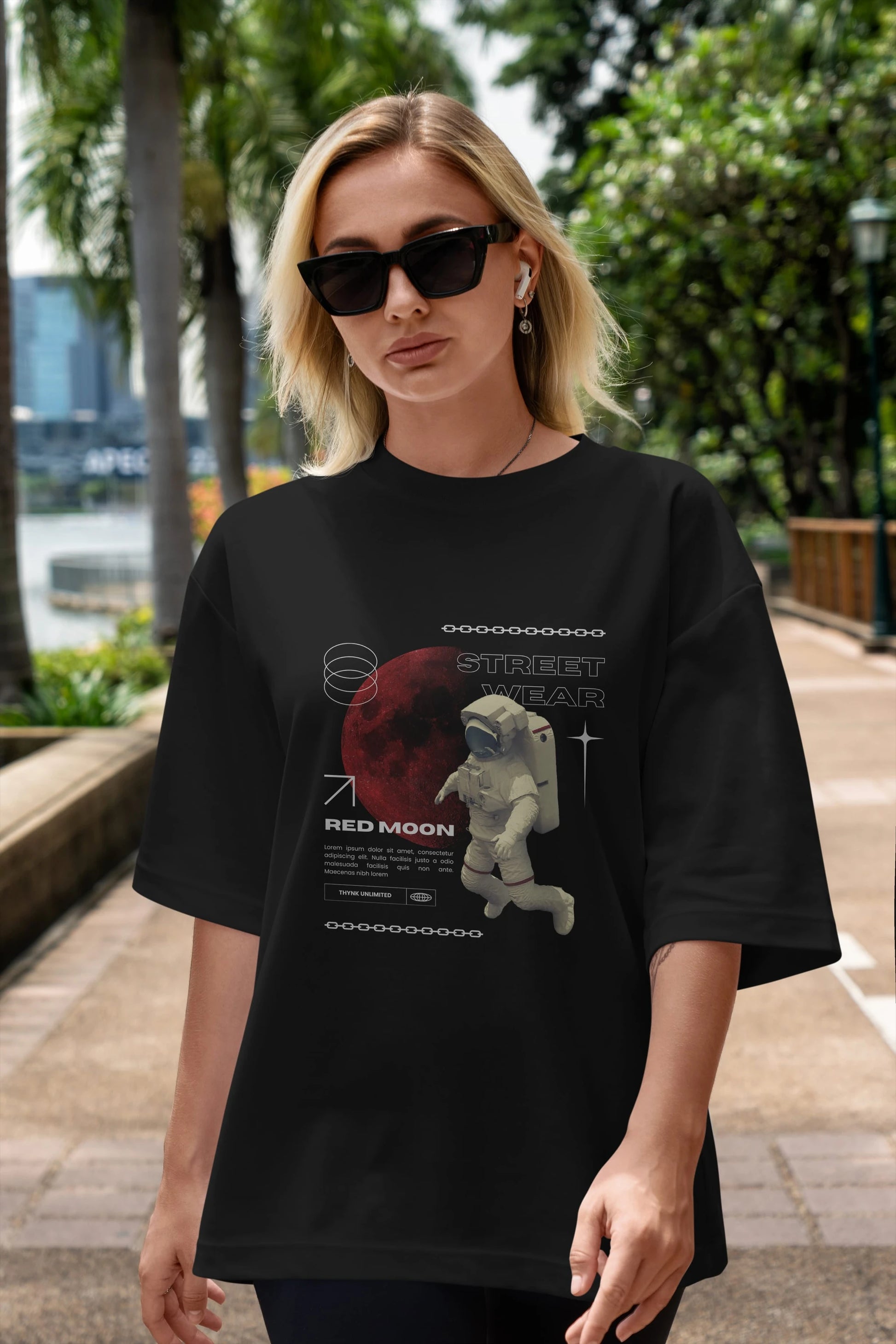 Red Moon Streetwear Ön Baskılı Oversize t-shirt Erkek Kadın Unisex