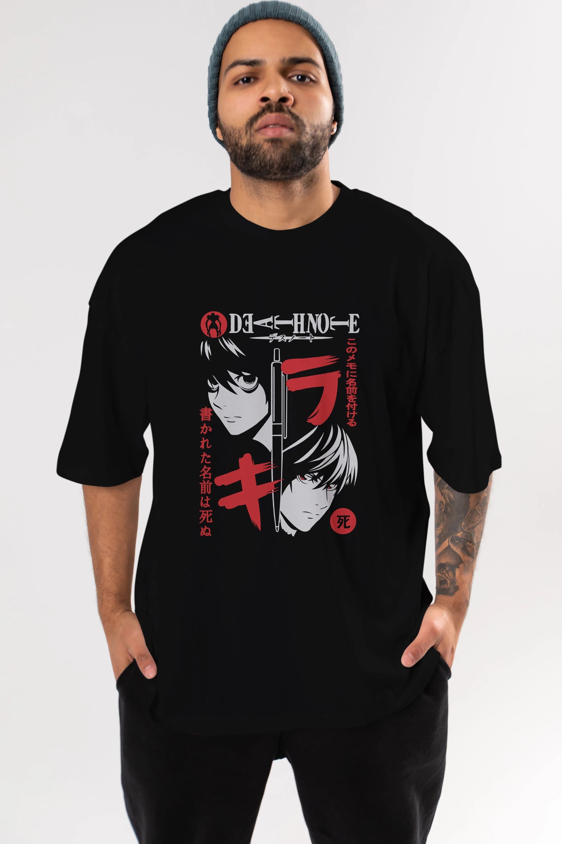 DEATHNOTE L vs KIRA Anime Ön Baskılı Oversize t-shirt %100 pamuk Erkek Kadın Unisex