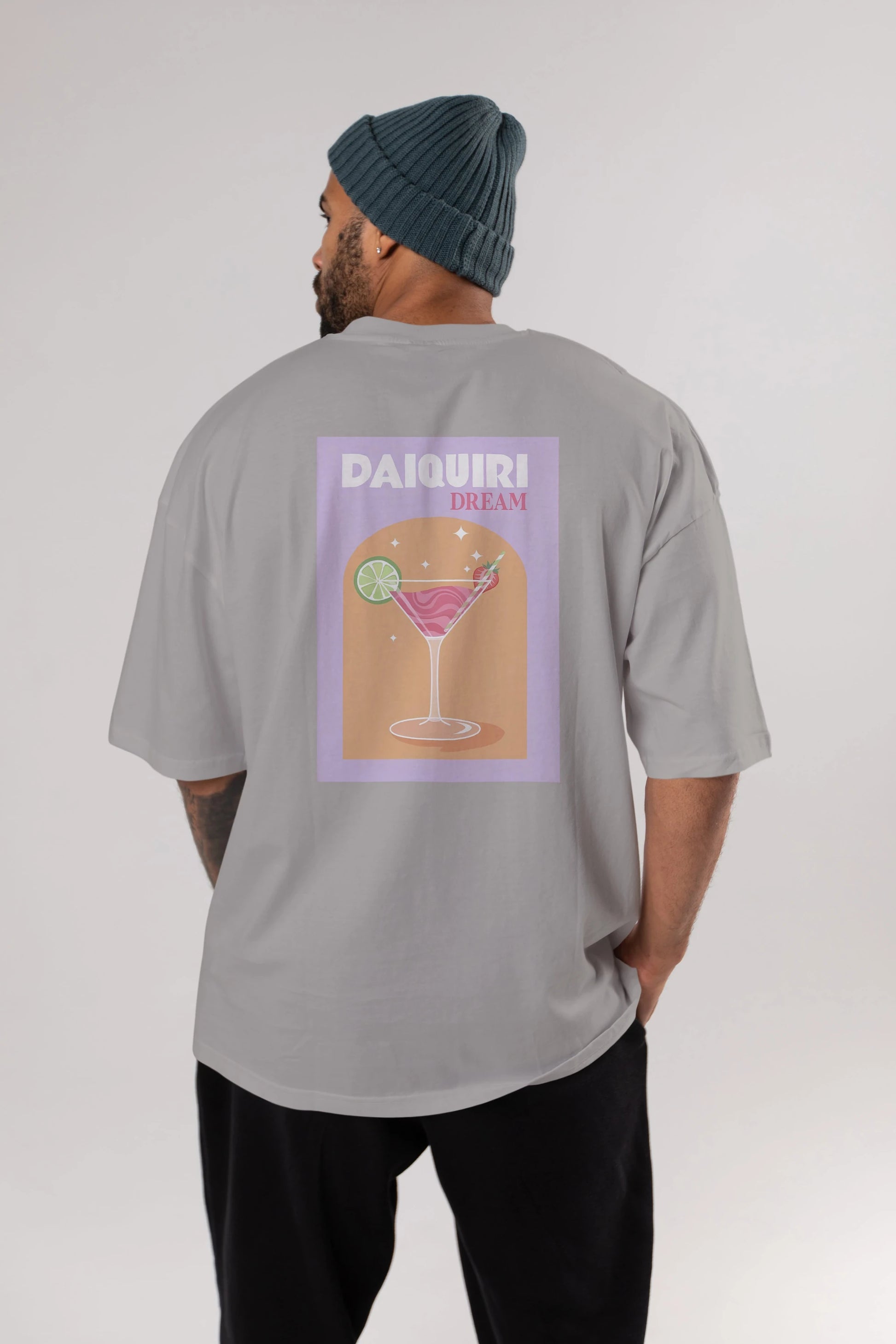 Daiquiri Dream Arka Baskılı Oversize t-shirt Erkek Kadın Unisex %100 Pamuk Bisiklet Yaka tişort