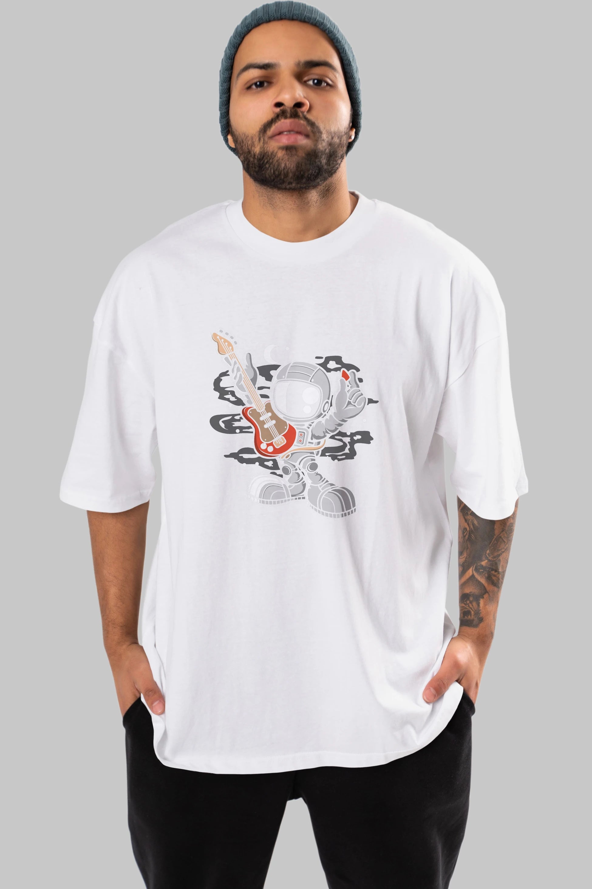Astronaut Guitar Ön Baskılı Oversize t-shirt Erkek Kadın Unisex