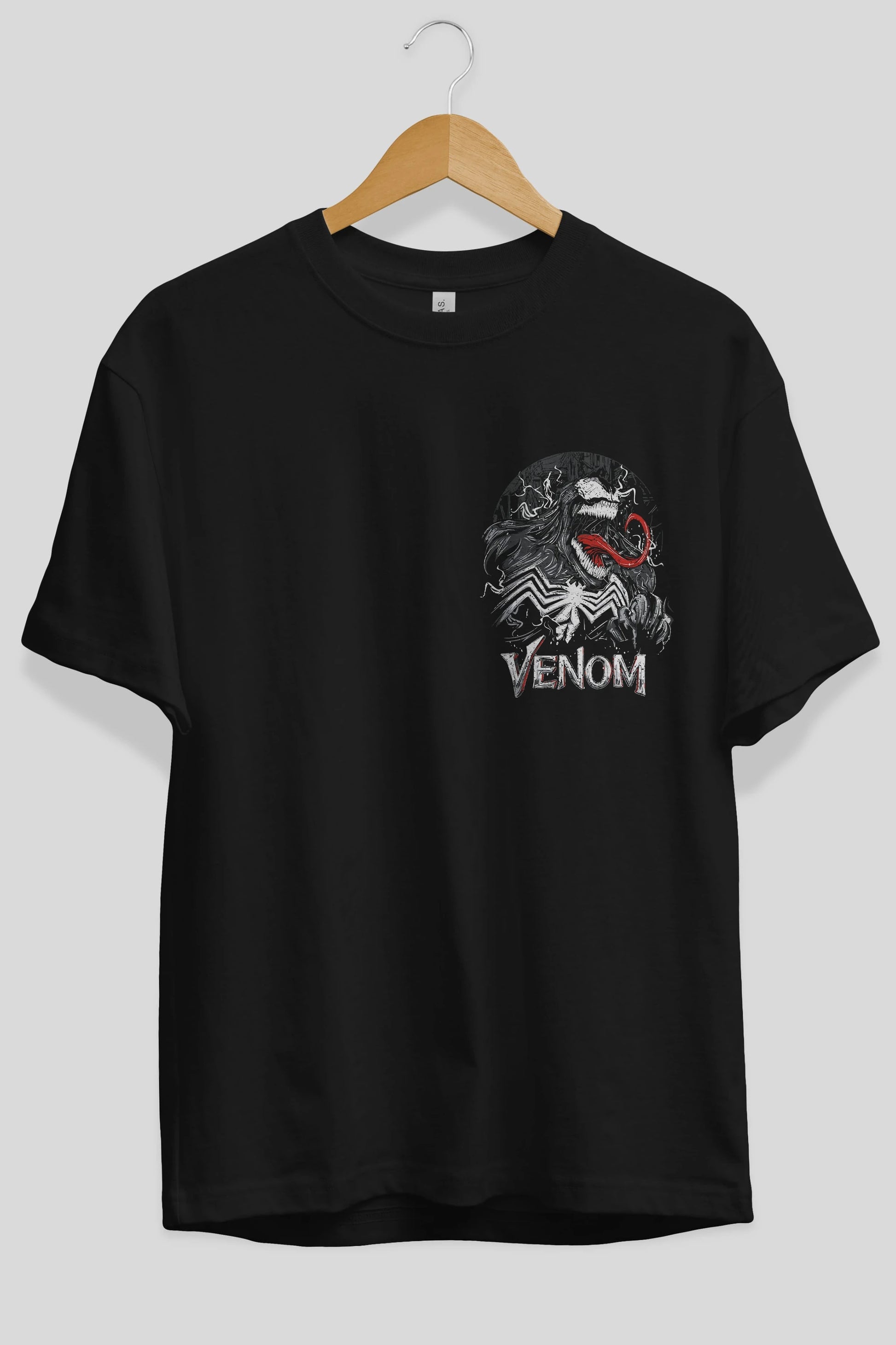 Venom (13) Ön Sol Baskılı Oversize t-shirt Erkek Kadın Unisex %100 Pamuk Bisiklet Yaka tişort