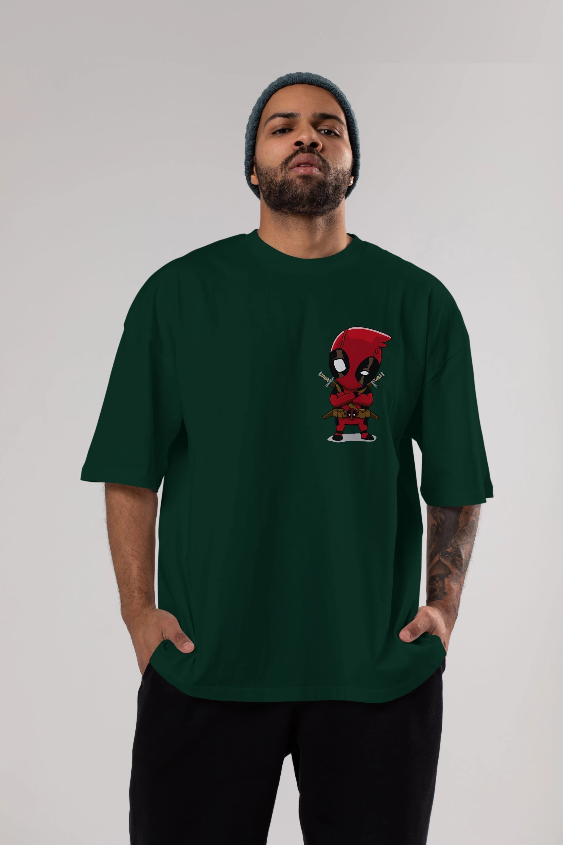 Deadpool (19) Ön Sol Baskılı Oversize t-shirt Erkek Kadın Unisex %100 Pamuk Bisiklet Yaka tişort