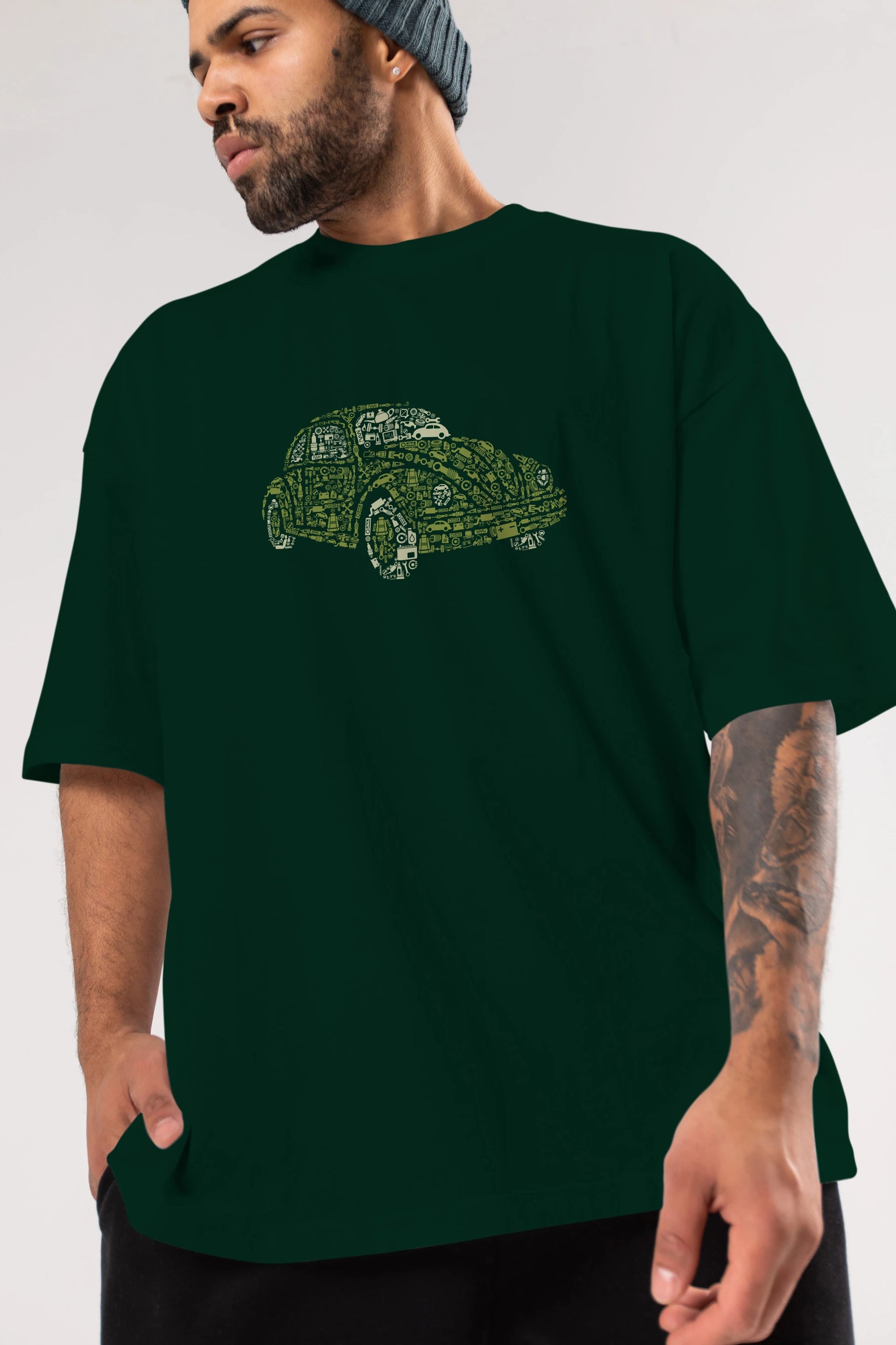 Beetle Ön Baskılı Oversize t-shirt %100 pamuk Erkek Kadın Unisex