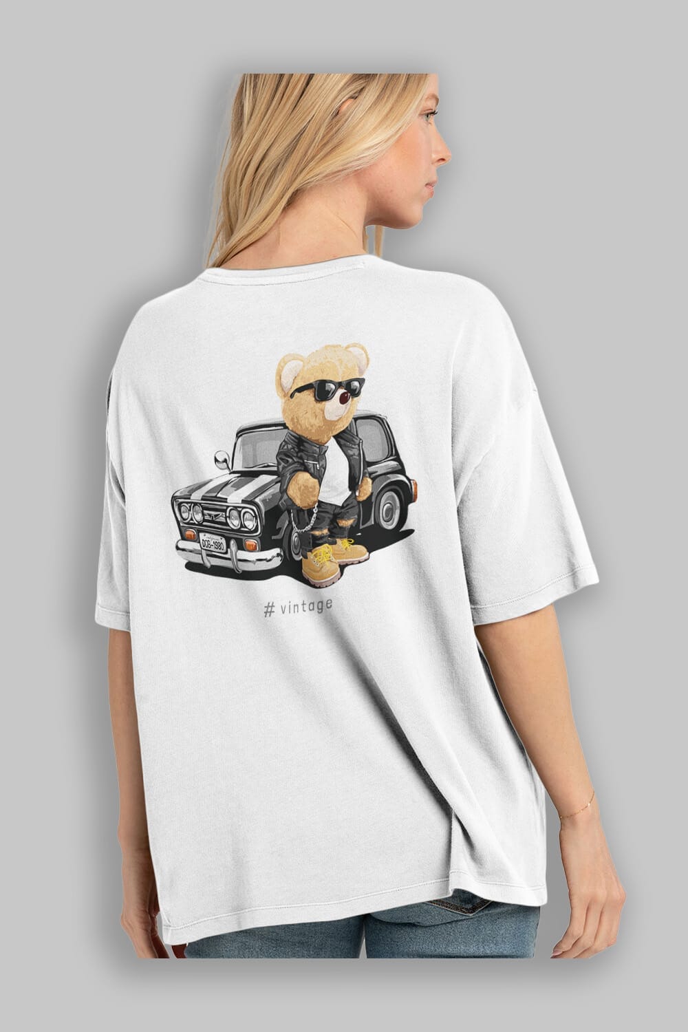 Teddy Bear Vintage Arka Baskılı Oversize t-shirt Erkek Kadın Unisex %100 Pamuk