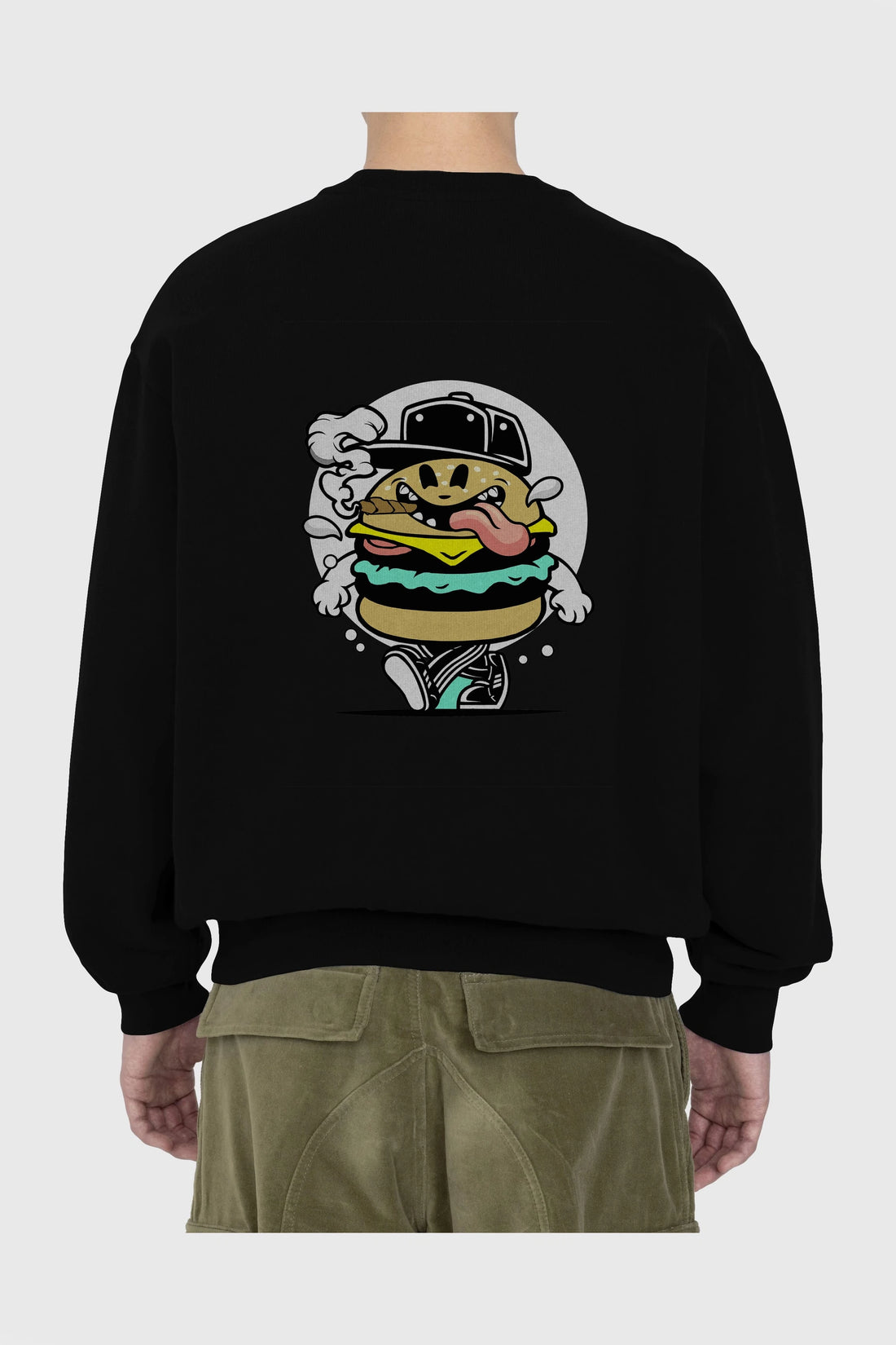 Burger Guy Arka Baskılı Oversize Sweatshirt Erkek Kadın Unisex