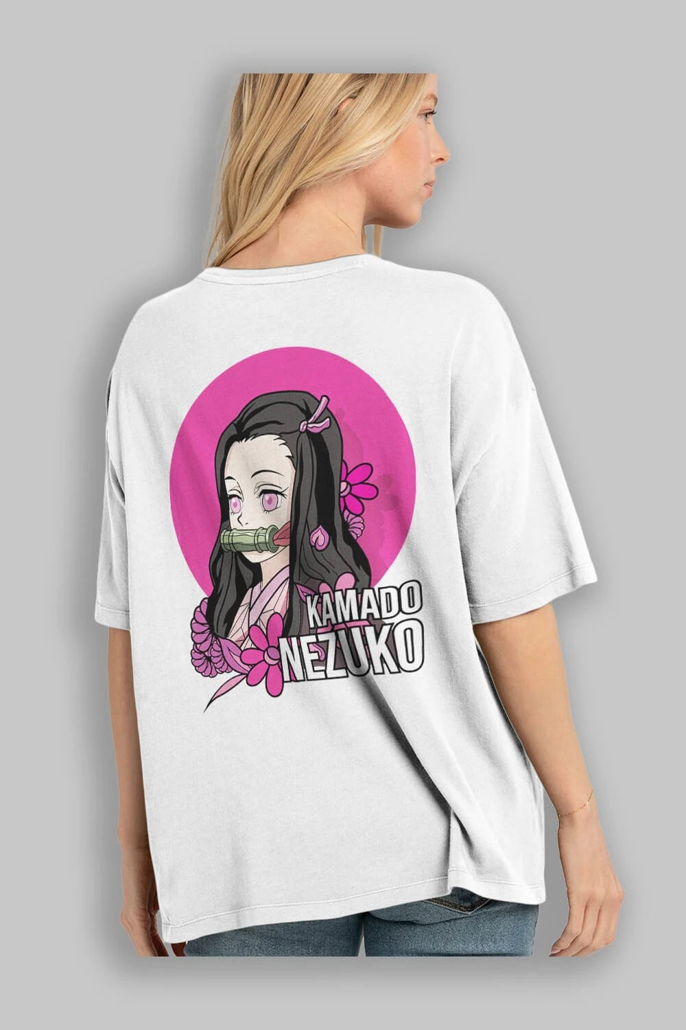 Nezuko Kamado 2 Anime Arka Baskılı Oversize t-shirt Erkek Kadın Unisex