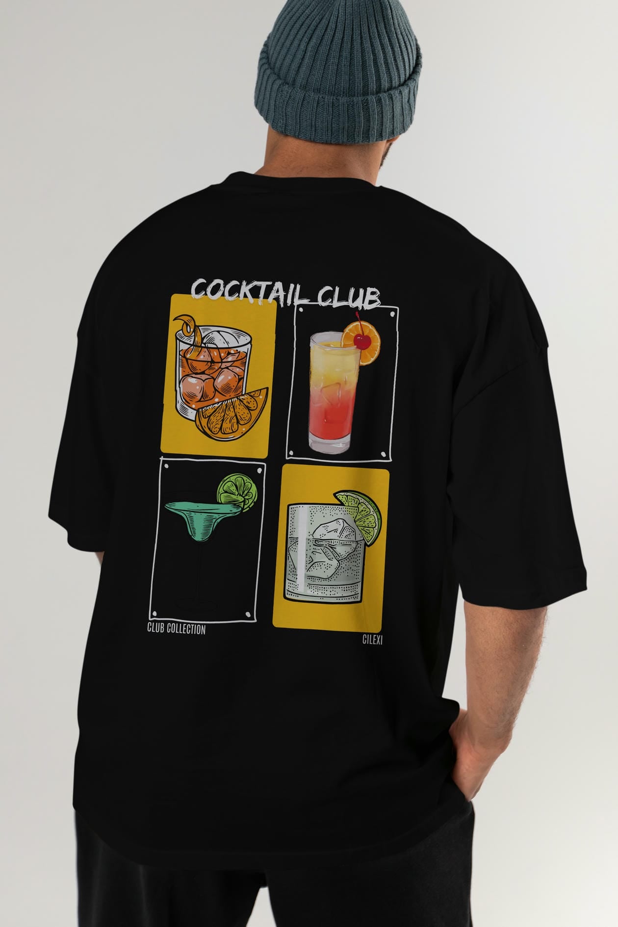 Cocktail Club Arka Baskılı Oversize t-shirt Erkek Kadın %100 Pamuk Bisiklet Yaka tişort