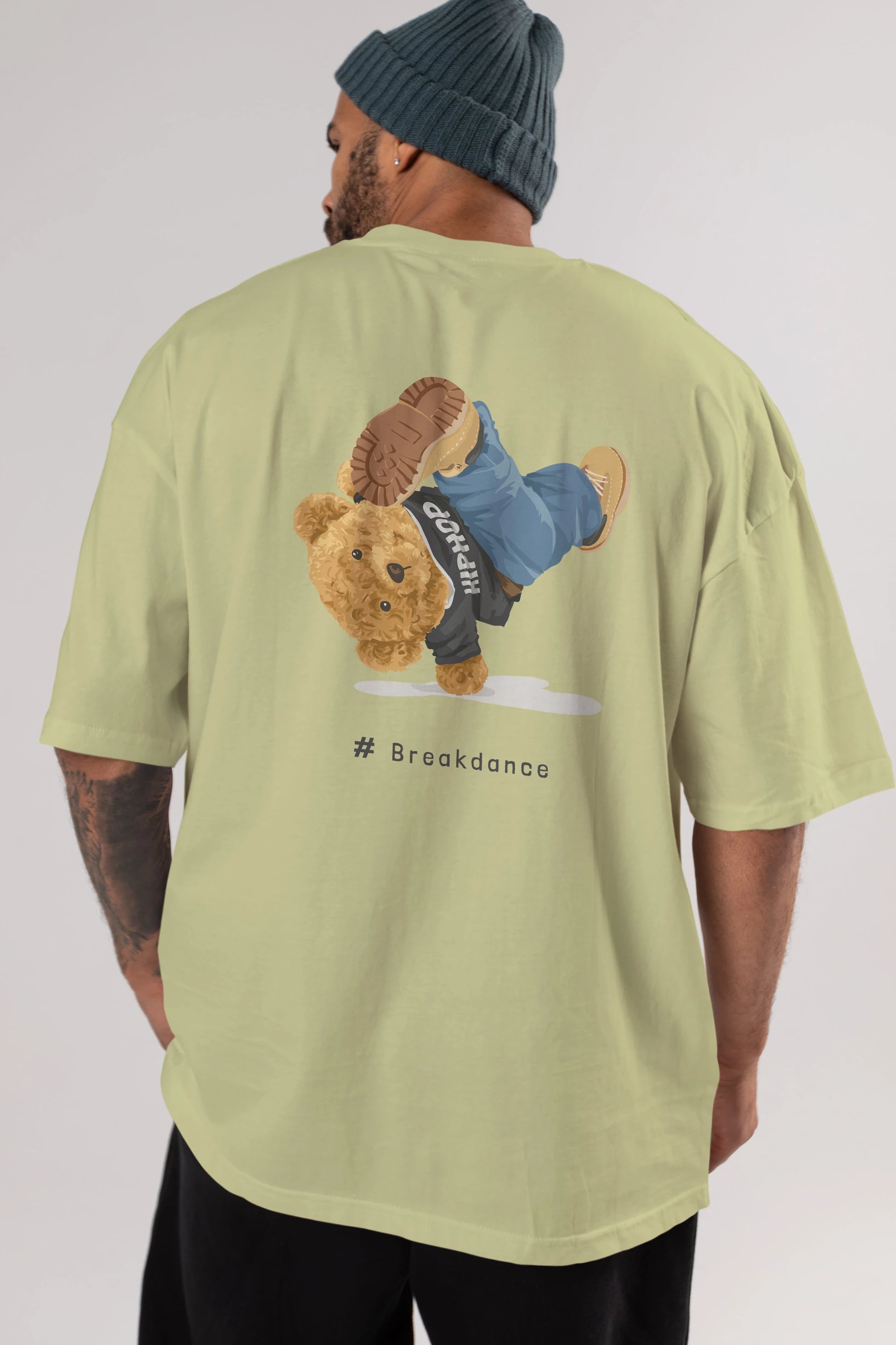 Teddy Bear Breakdance Arka Baskılı Oversize t-shirt Erkek Kadın Unisex %100 Pamuk