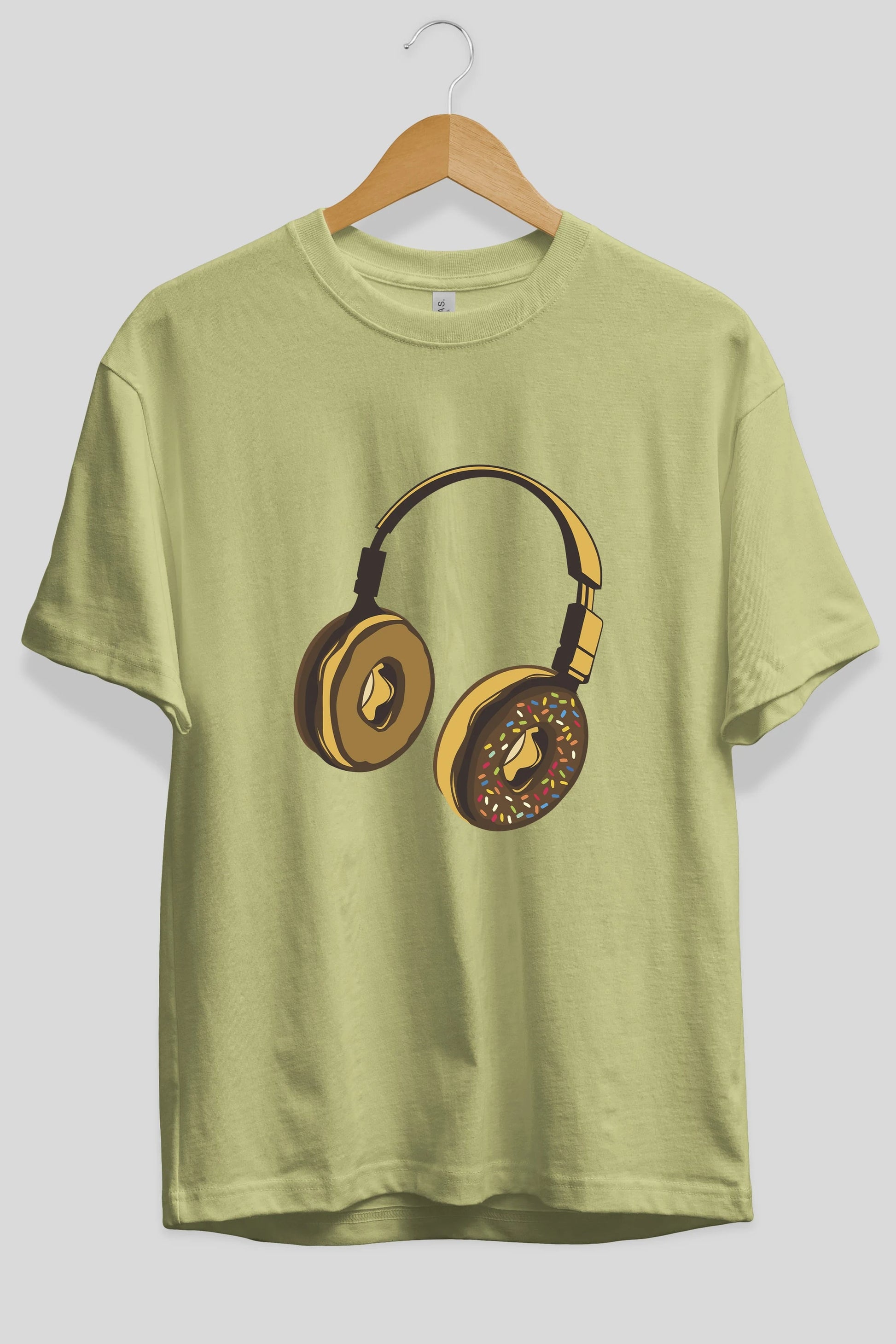 Headphone Donut Ön Baskılı Oversize t-shirt %100 pamuk Erkek Kadın Unisex