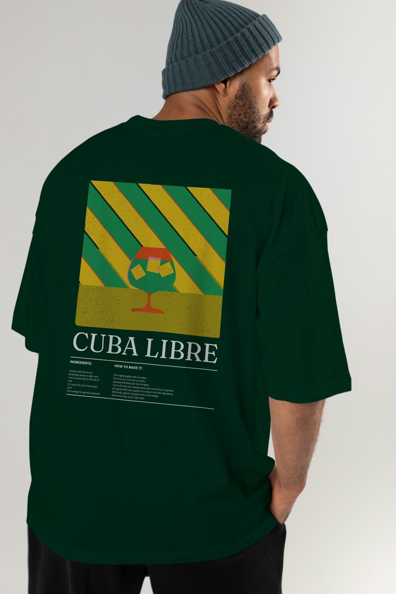 Cuba Libre Kokteyl Serisi Arka Baskılı Oversize t-shirt Erkek Kadın %100 Pamuk Bisiklet Yaka tişort