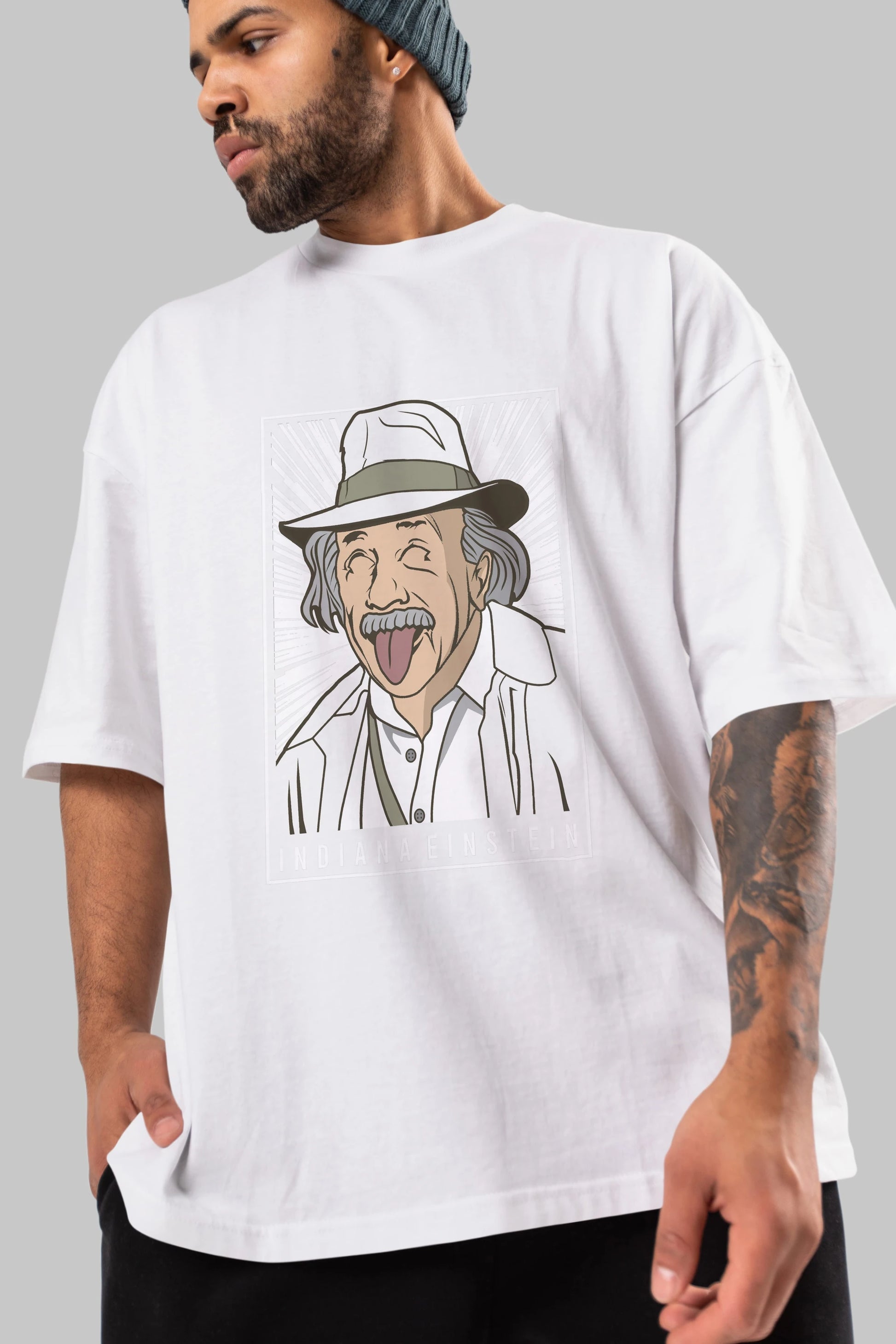 Indiana Jones Einstein Ön Baskılı Oversize t-shirt Erkek Kadın Unisex %100 Pamuk tişort