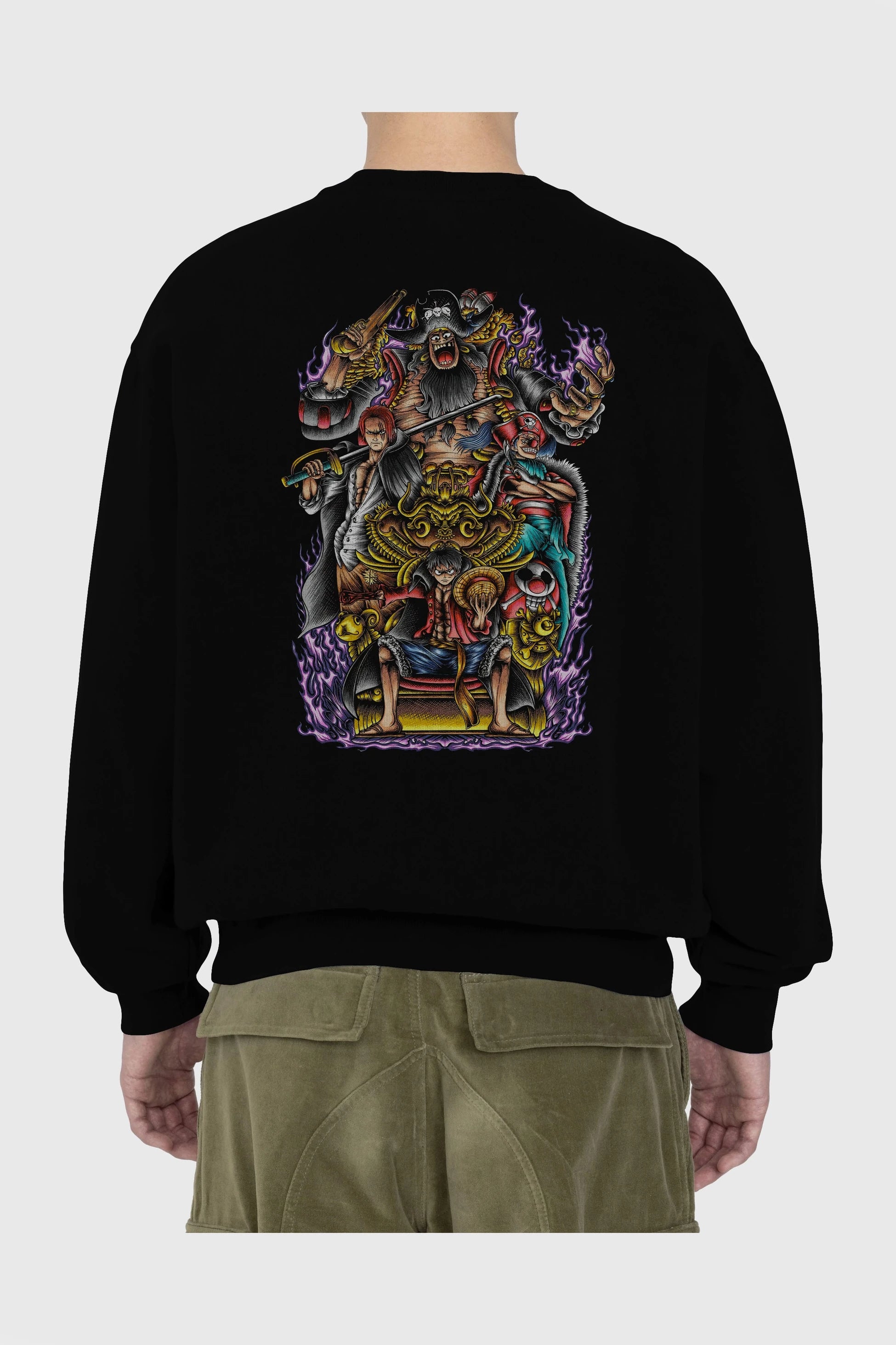 ONE PIECE (8) Anime Arka Baskılı Oversize Sweatshirt Erkek Kadın Unisex